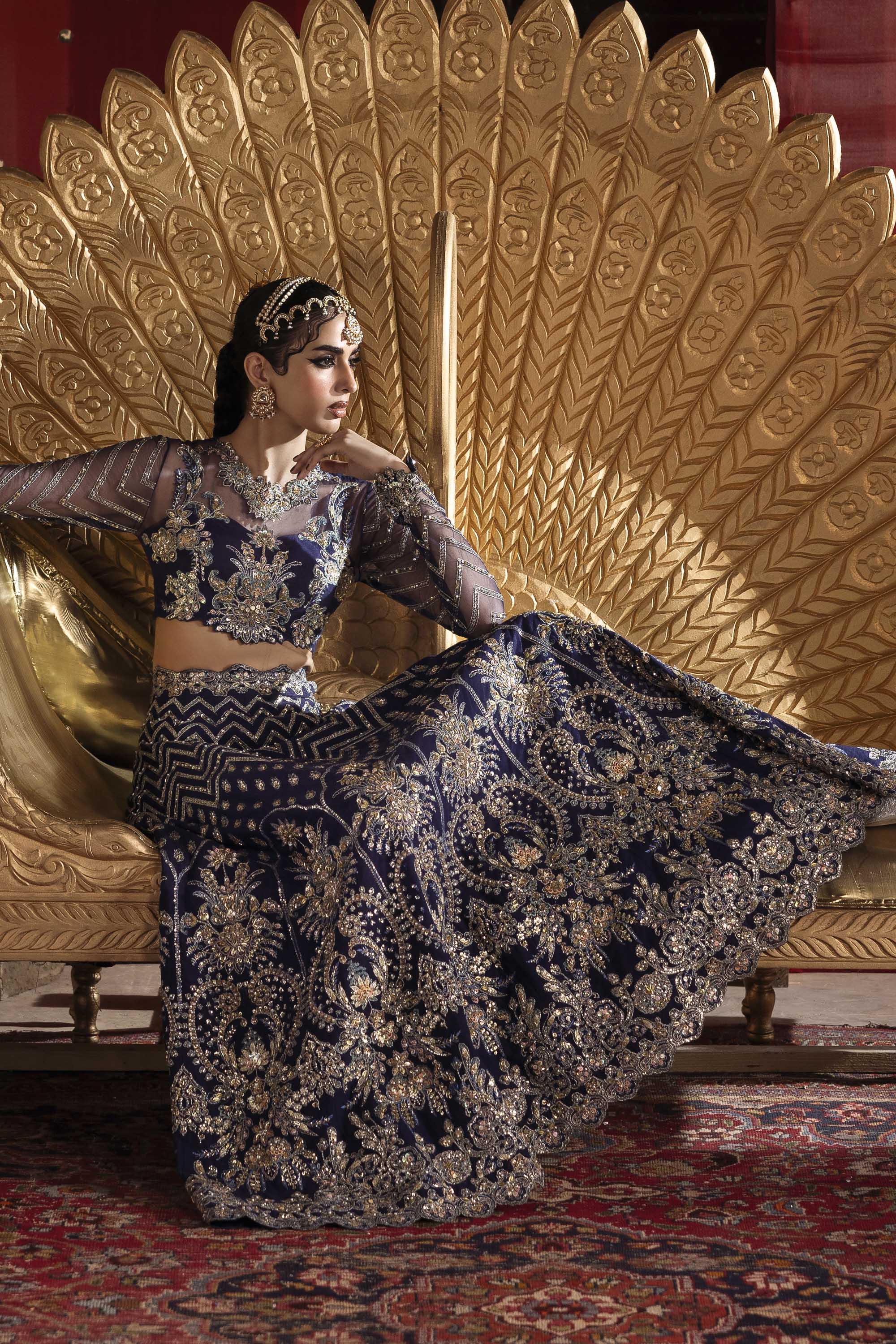 Women Wearing Khanzadi Blue Lehnga Choli For Formals Events - Pakistani Designer Wear For Women In UK | Kifat