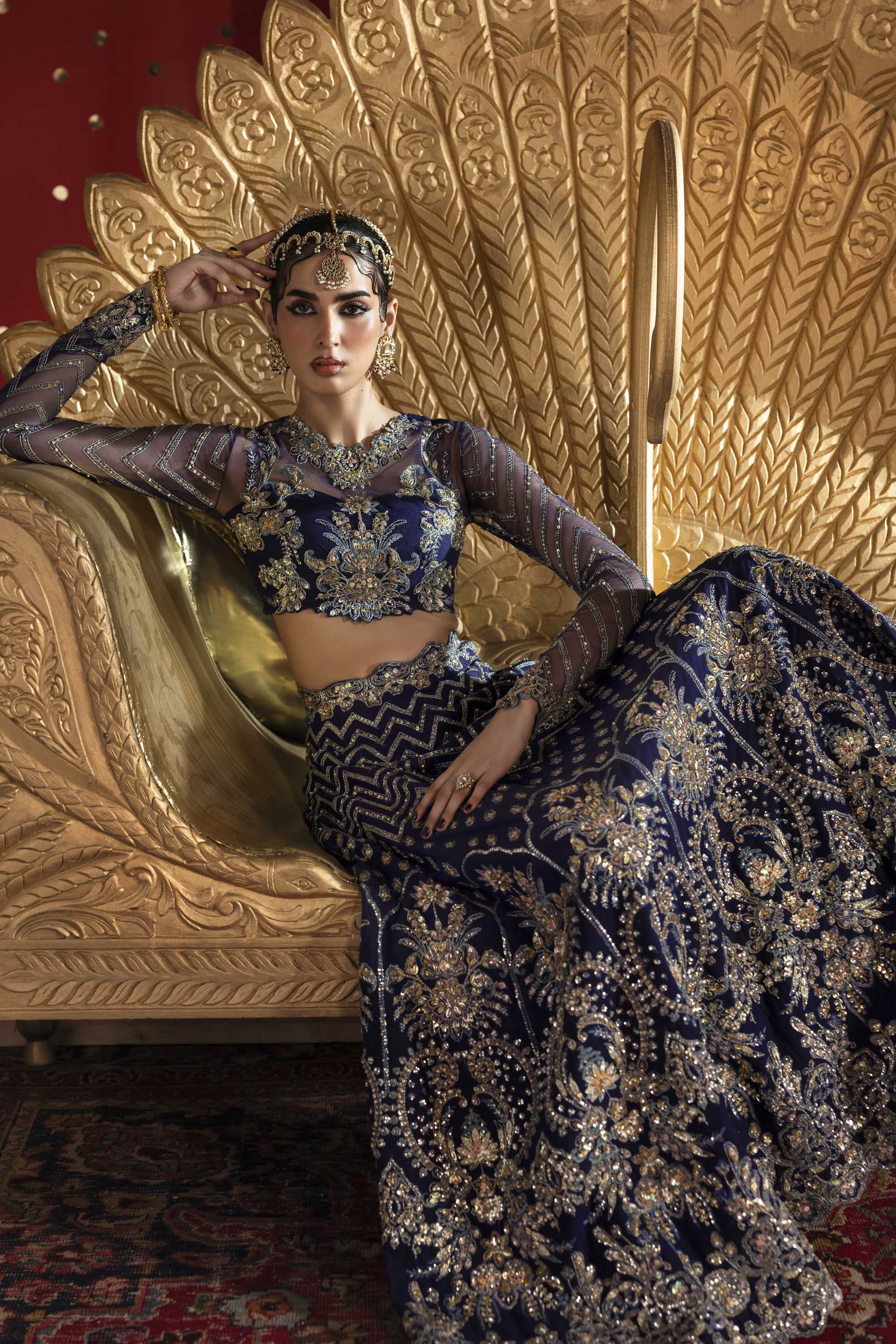 Women Wearing Khanzadi Blue Lehnga Choli For Formals Events - Pakistani Designer Wear For Women In UK | Kifat
