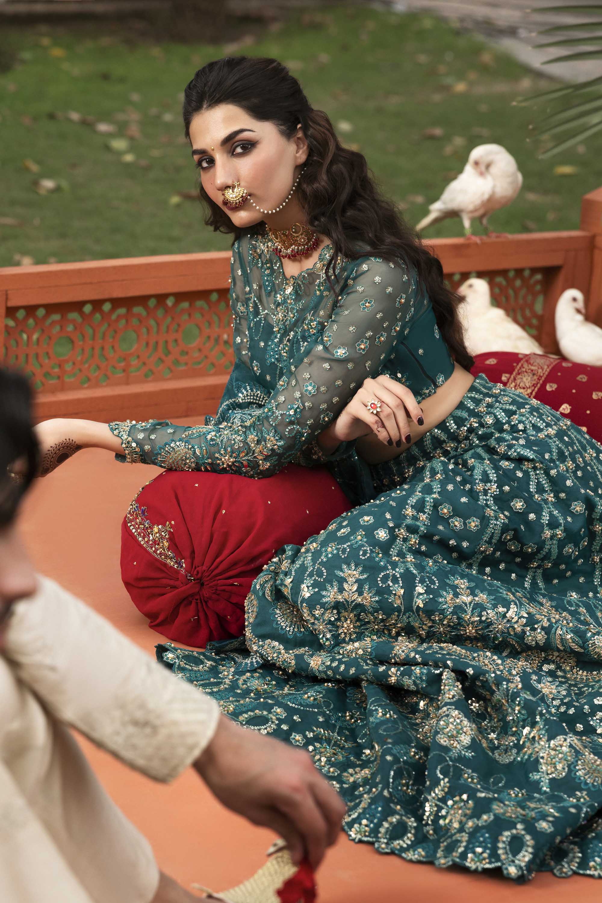 Women Wearing Gulnar Teal Lehnga Choli For Formals Events - Pakistani Designer Wear For Women In UK | Kifat