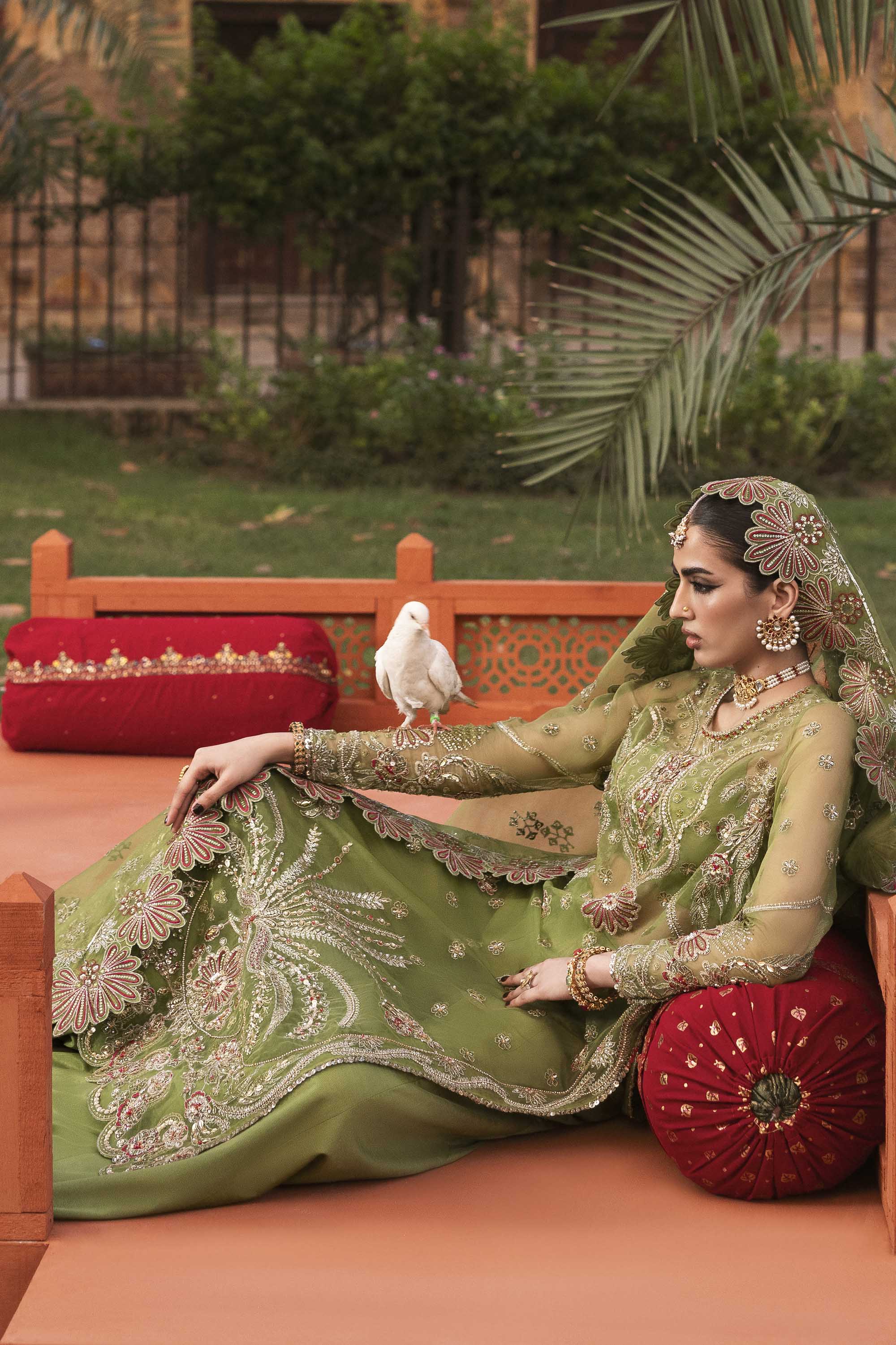 Women Wearing Ambenrin Mehndi Long Shirt For Formals Events - Pakistani Designer Wear For Women In UK | Kifat