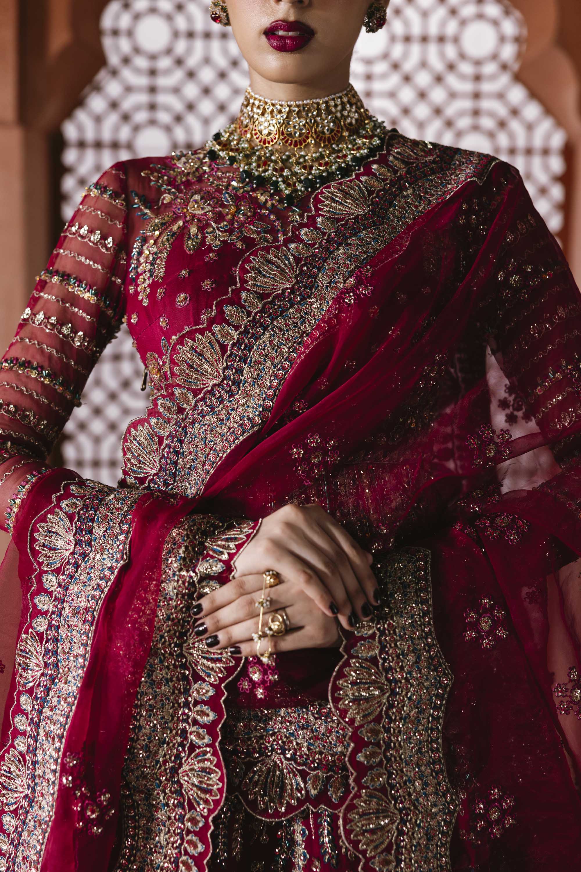 Women Wearing Jahanara Red Pink Peshwas For Formals Events - Pakistani Designer Wear For Women In UK | Kifat