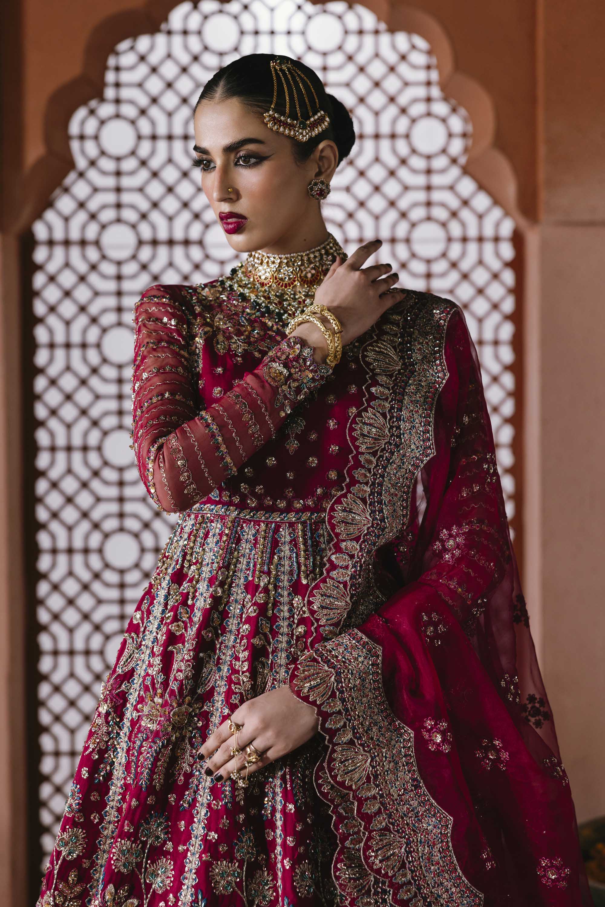Women Wearing Jahanara Red Pink Peshwas For Formals Events - Pakistani Designer Wear For Women In UK | Kifat