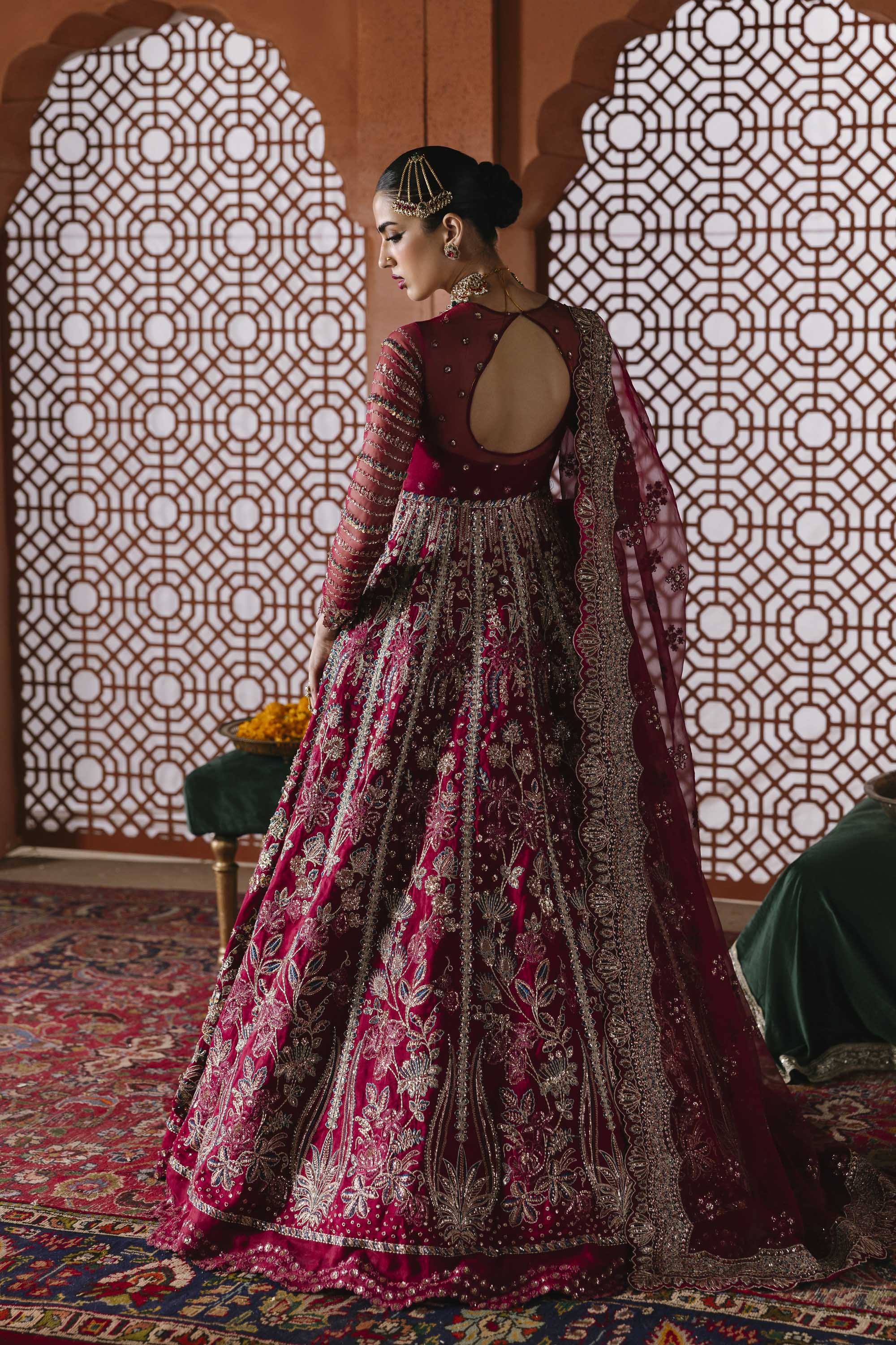 Women Wearing Jahanara Red Pink Peshwas For Formals Events - Pakistani Designer Wear For Women In UK | Kifat