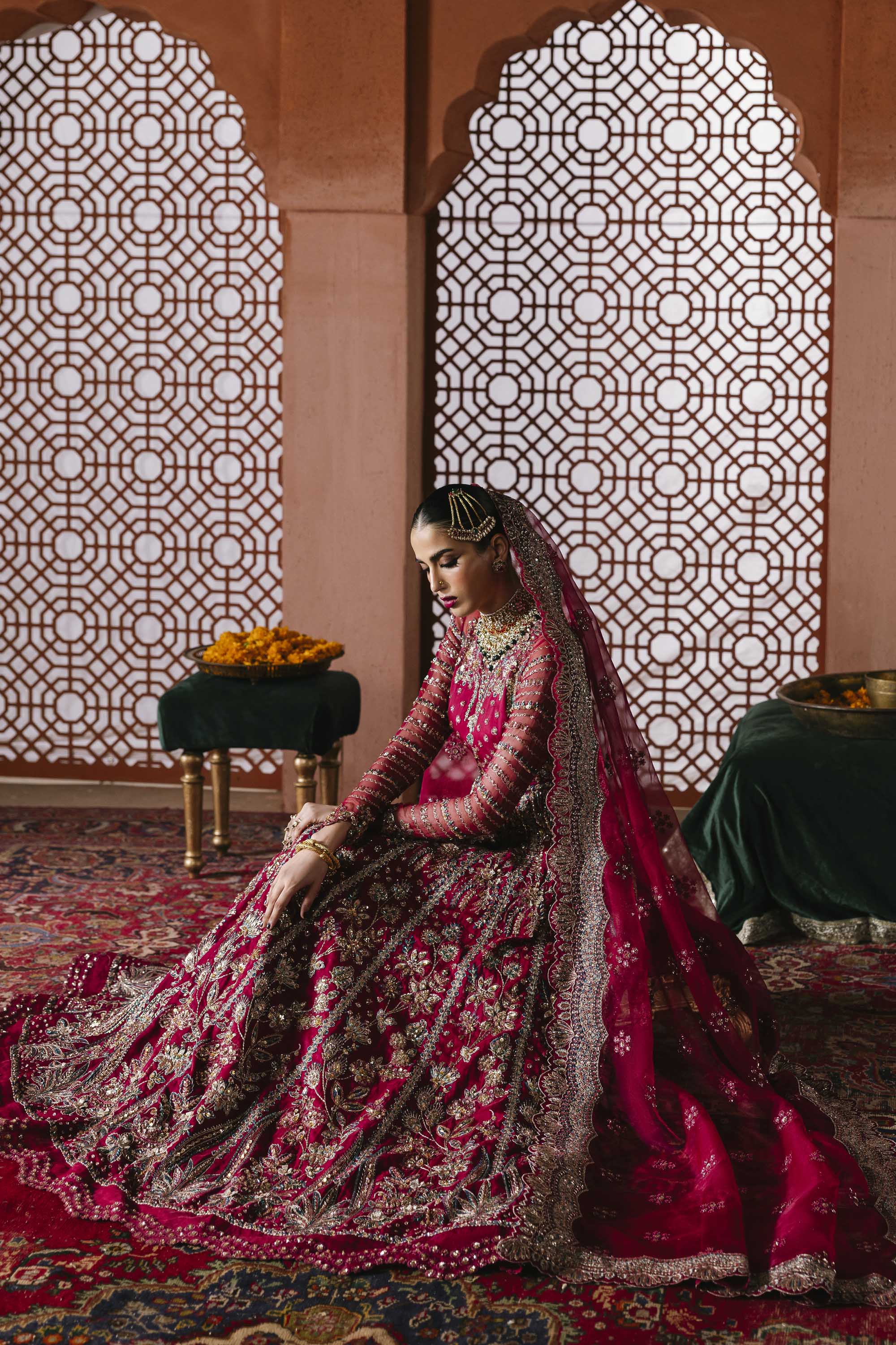 Women Wearing Jahanara Red Pink Peshwas For Formals Events - Pakistani Designer Wear For Women In UK | Kifat