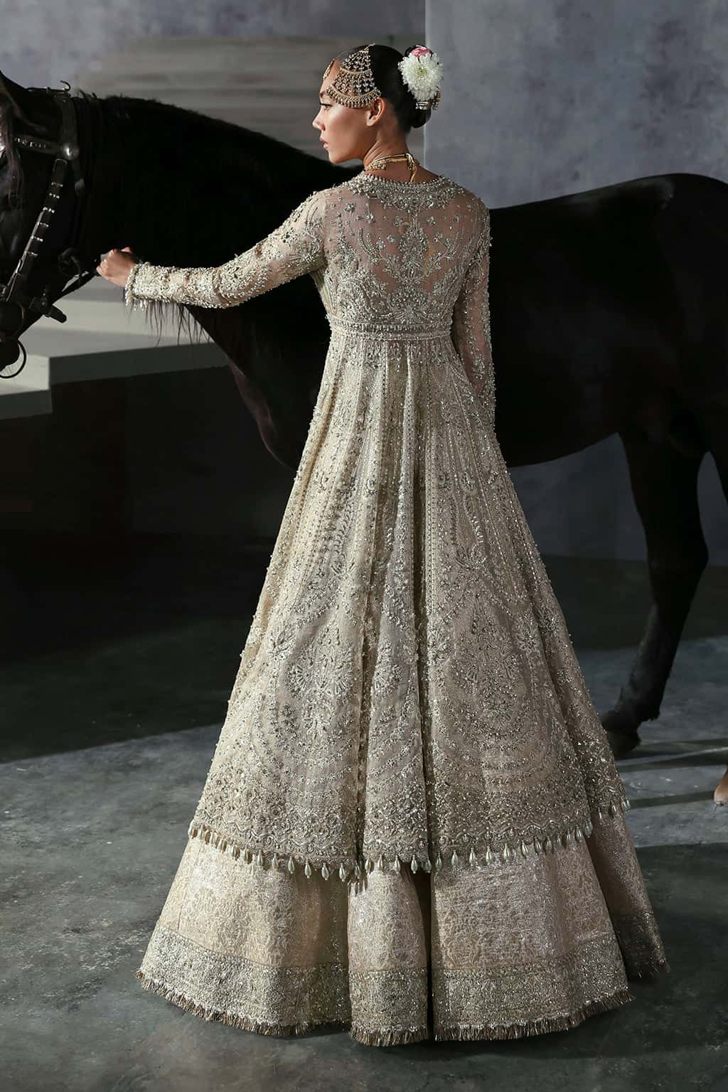 Women Wearing Bellezza Ivory Gold Lehnga  For Bridal Events - Pakistani Designer Wear For Women In Uk | Kifat