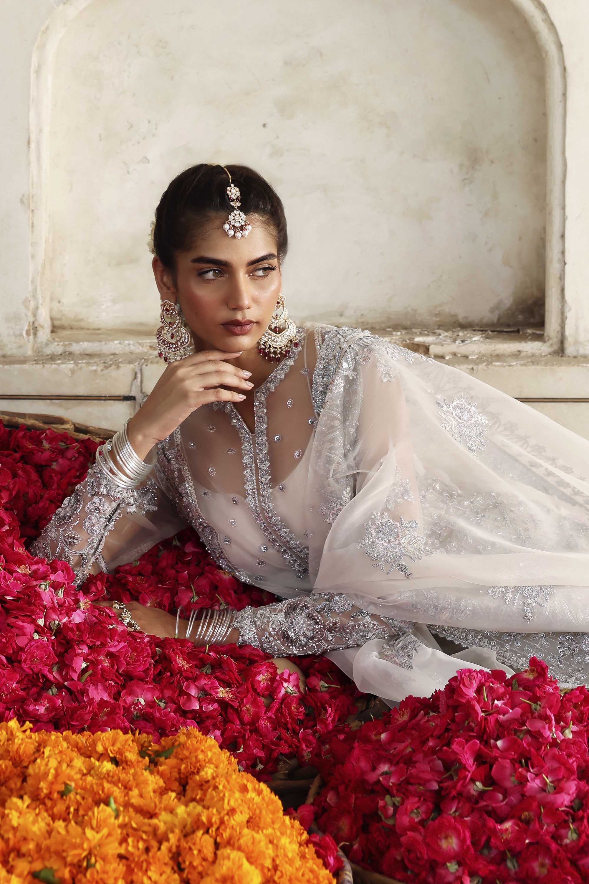 Women Wearing Safina Ivory Front Open Shirt For Formals Events - Pakistani Designer Wear For Women In UK | Kifat