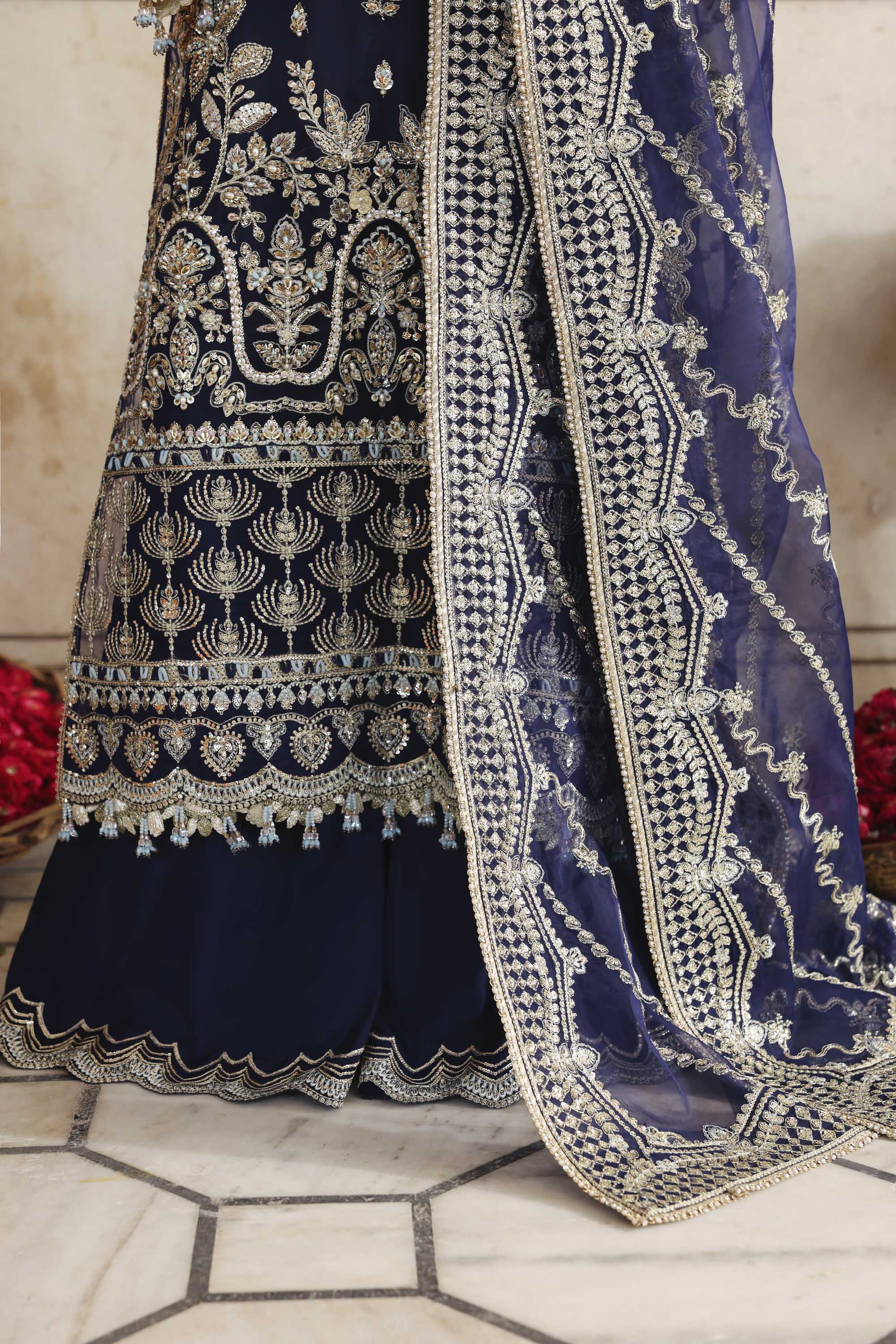 Women Wearing Neelab Blue Long Shirt For Formals Events - Pakistani Designer Wear For Women In UK | Kifat