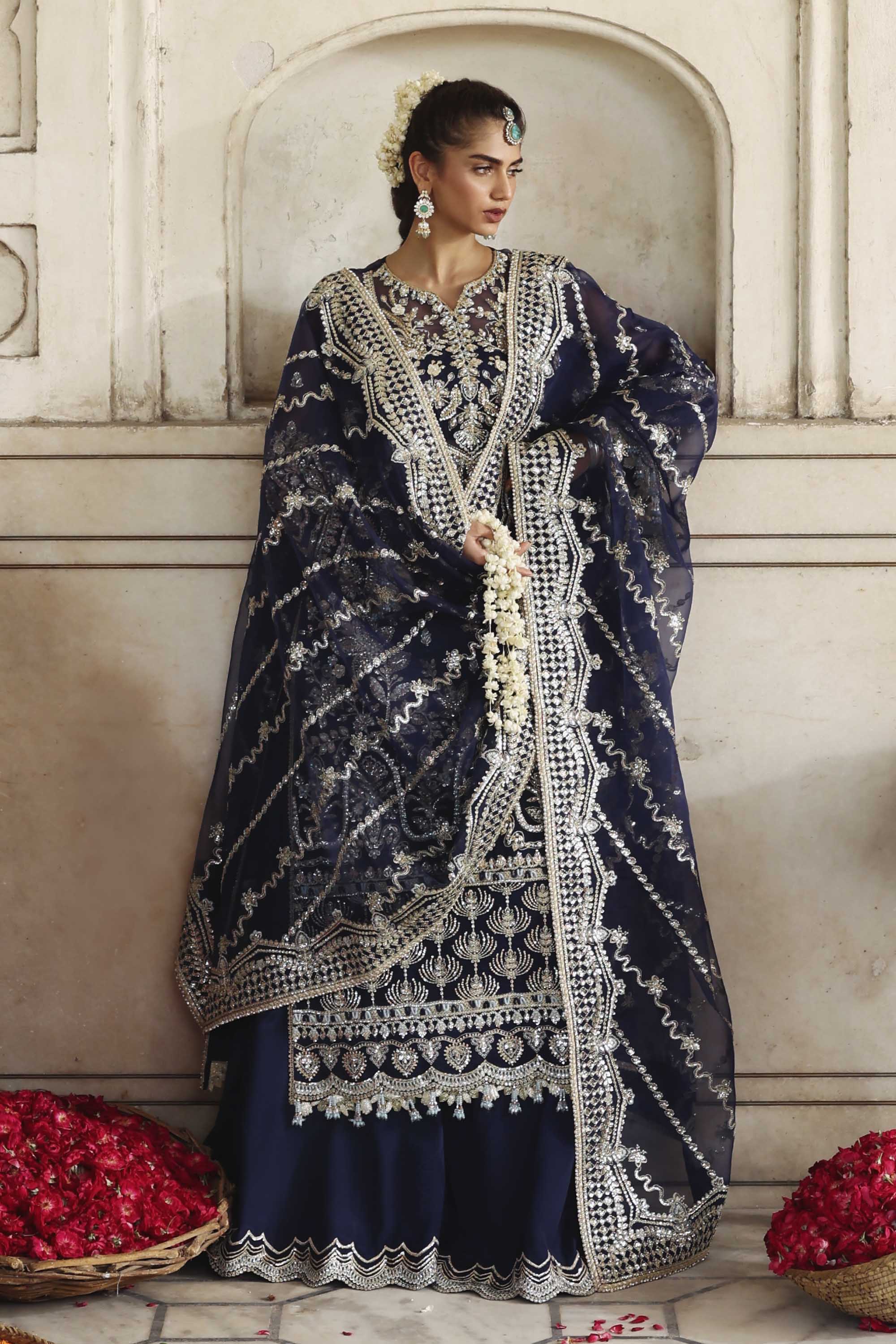 Women Wearing Neelab Blue Long Shirt For Formals Events - Pakistani Designer Wear For Women In UK | Kifat