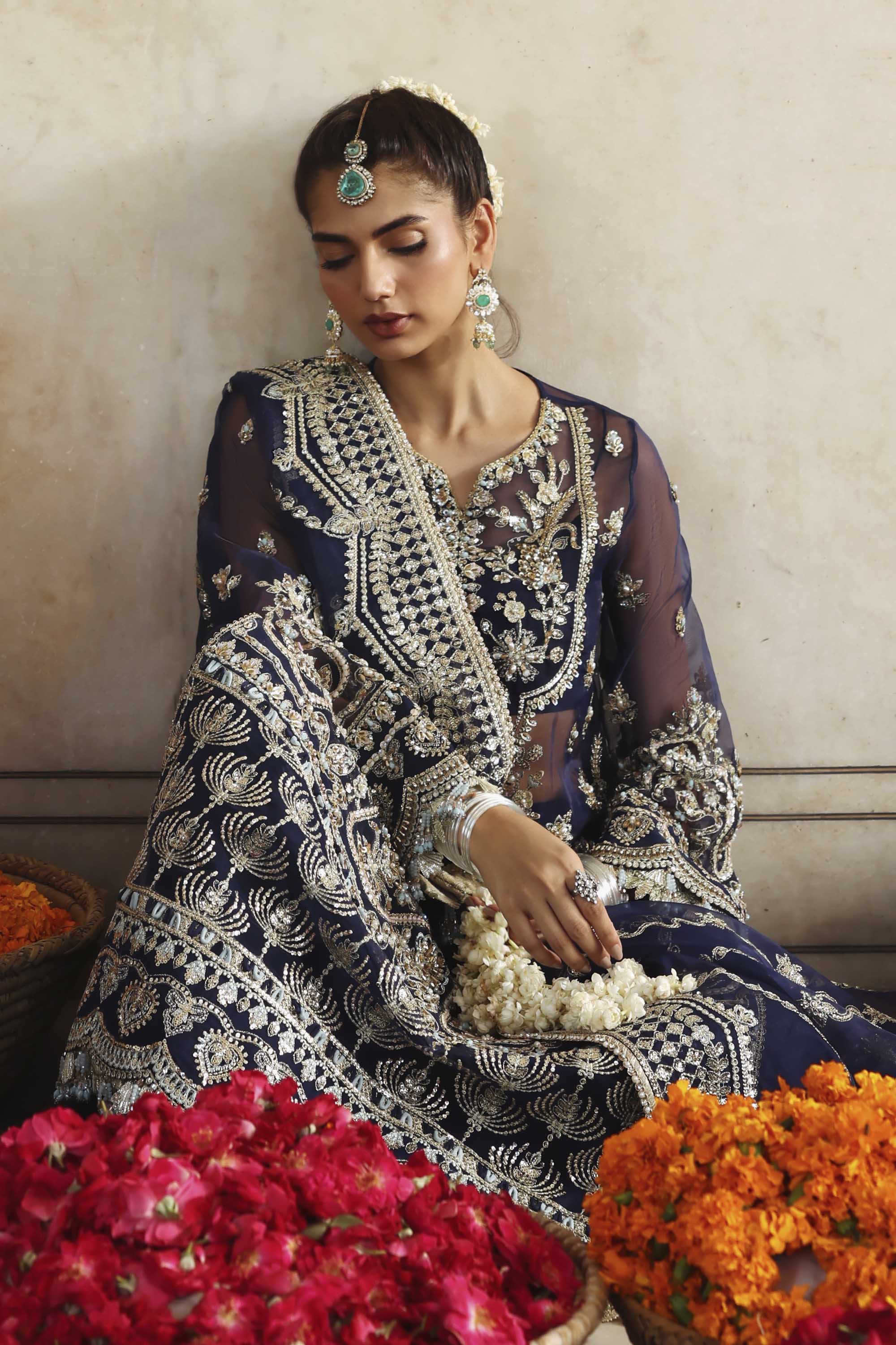 Women Wearing Neelab Blue Long Shirt For Formals Events - Pakistani Designer Wear For Women In UK | Kifat
