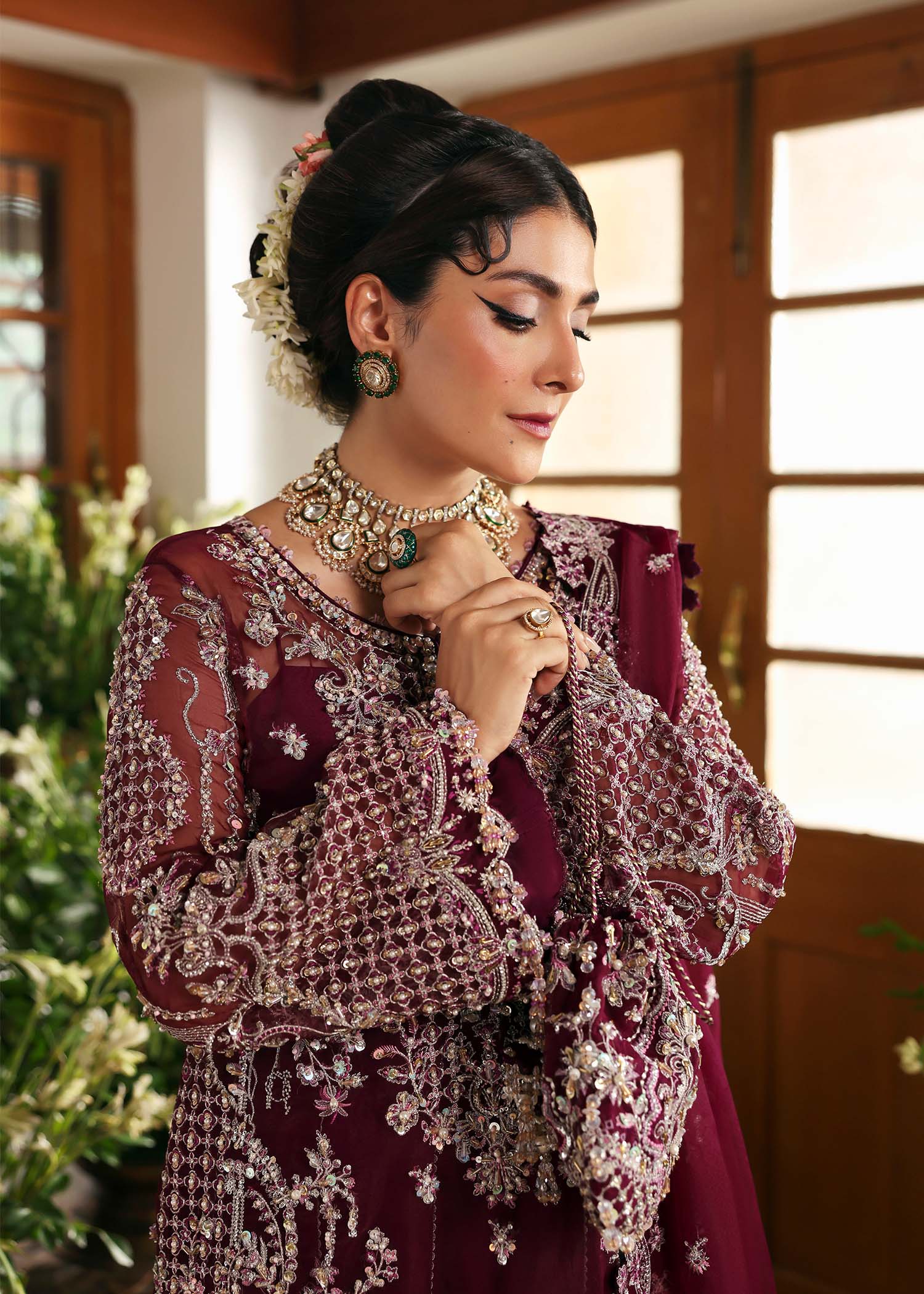 Kanwal Malik Safiya Plum Short Shirt with Sharara for Bridal wear, Guest of Formal Wedding - Pakistani Designer Wear for Women in UK | Kifat