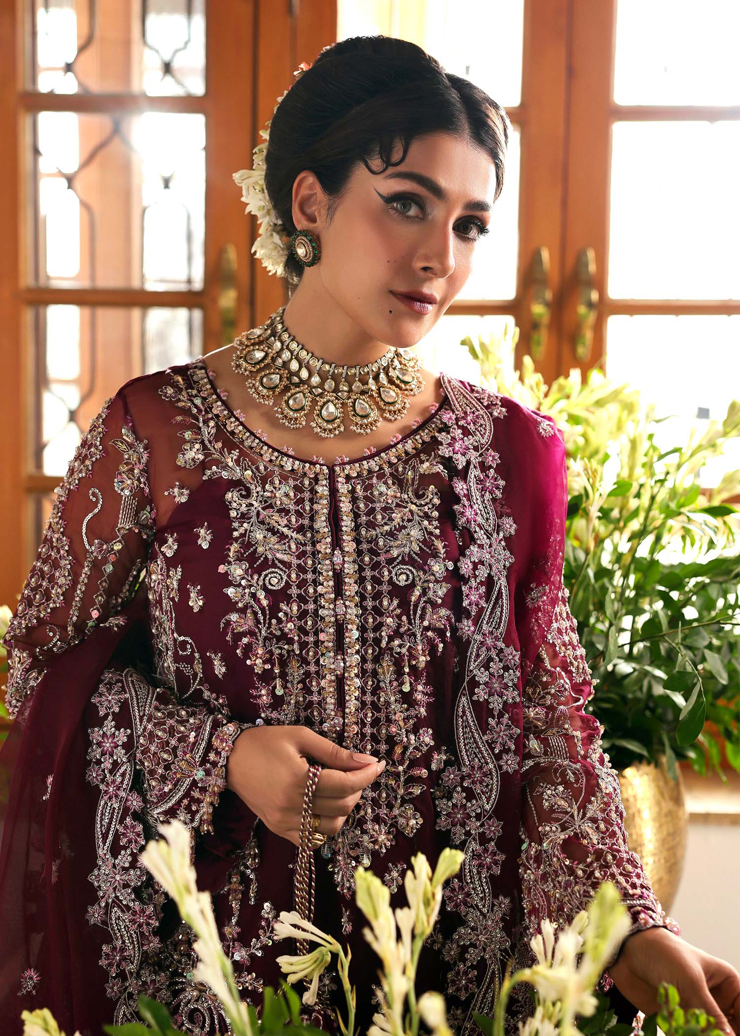 Kanwal Malik Safiya Plum Short Shirt with Sharara for Bridal wear, Guest of Formal Wedding - Pakistani Designer Wear for Women in UK | Kifat