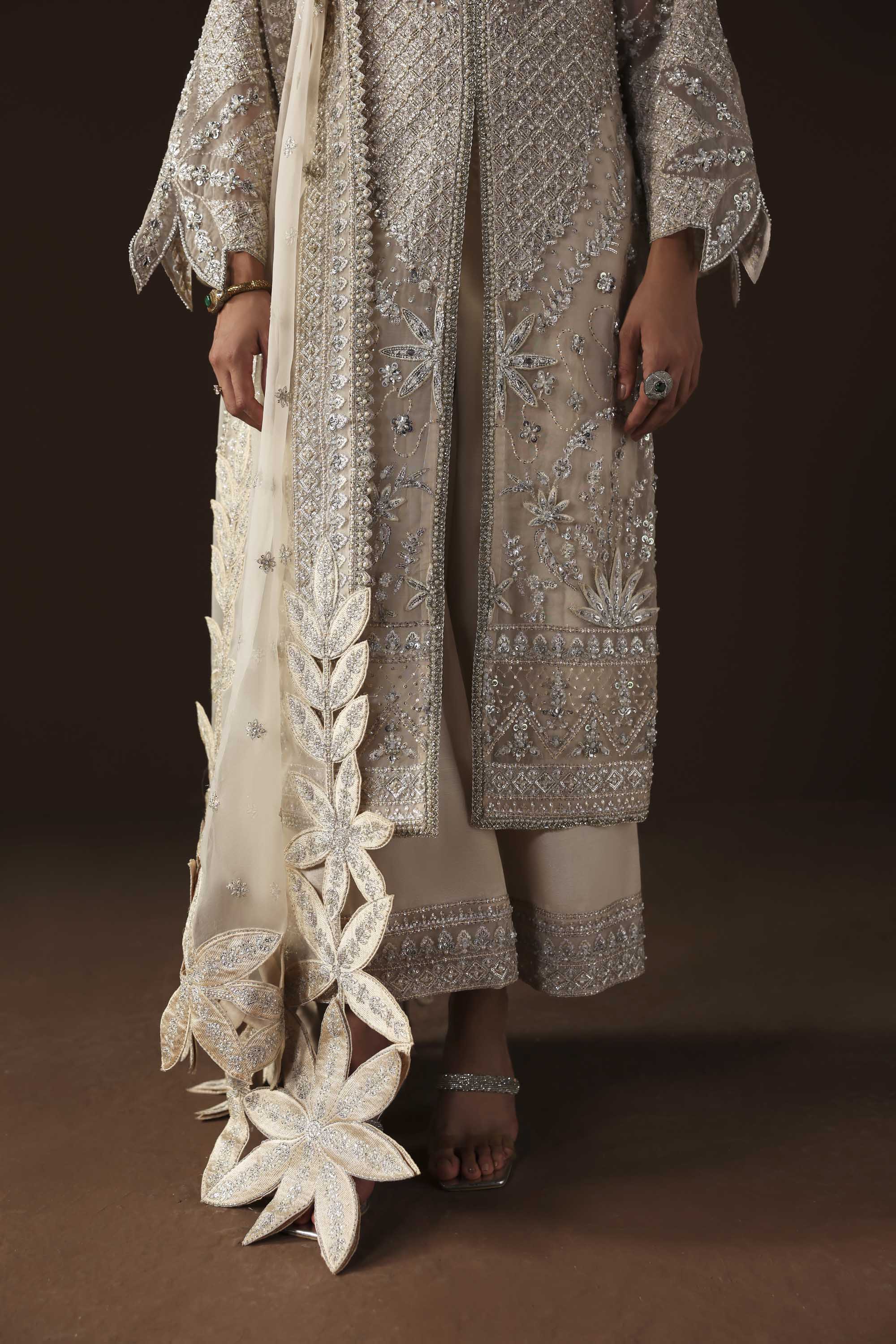 Women Wearing Hazel Silver Front Open Shirt For Luxury Formals Events - Pakistani Designer Wear For Women In UK | Kifat