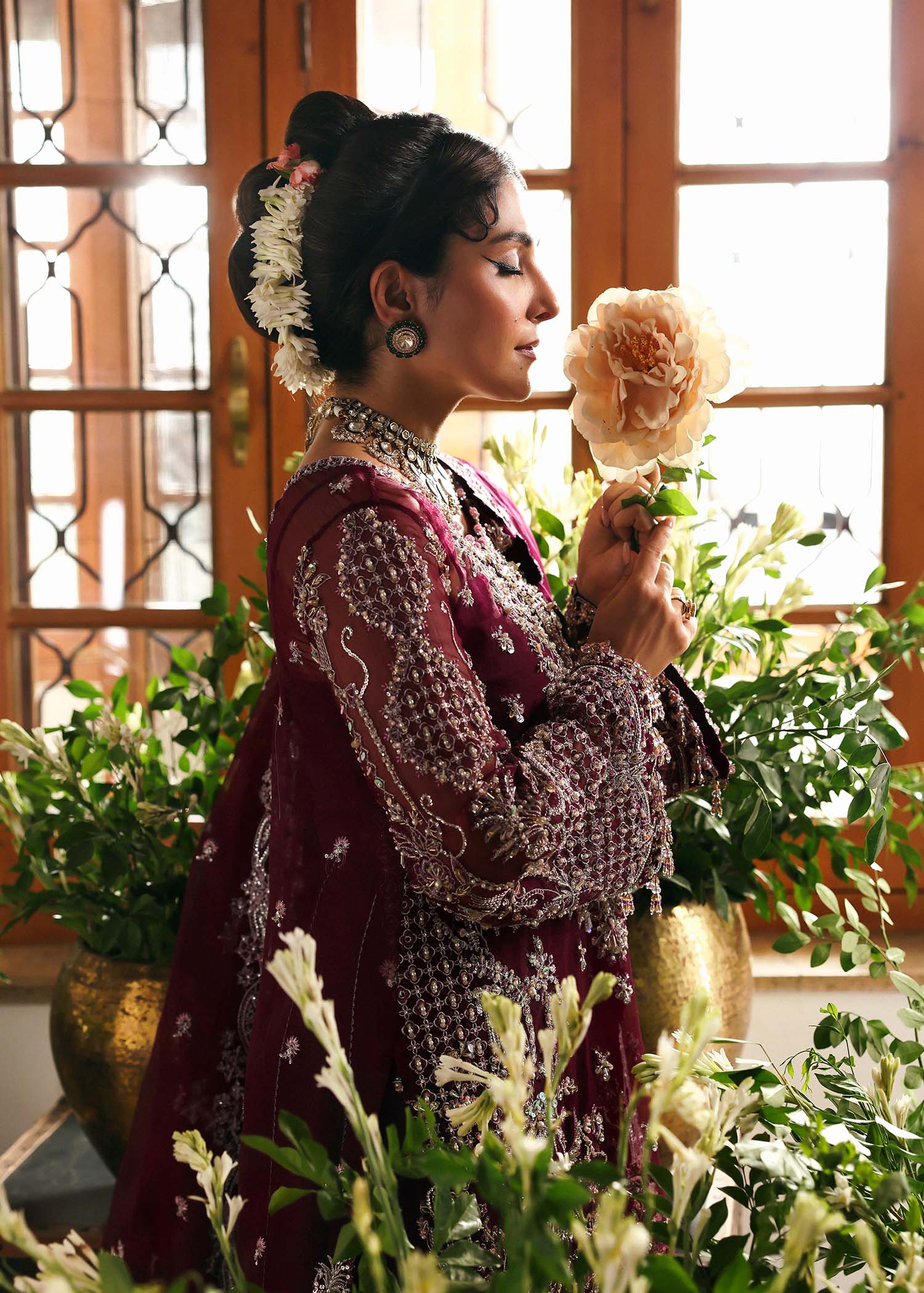 Kanwal Malik Safiya Plum Short Shirt with Sharara for Bridal wear, Guest of Formal Wedding - Pakistani Designer Wear for Women in UK | Kifat