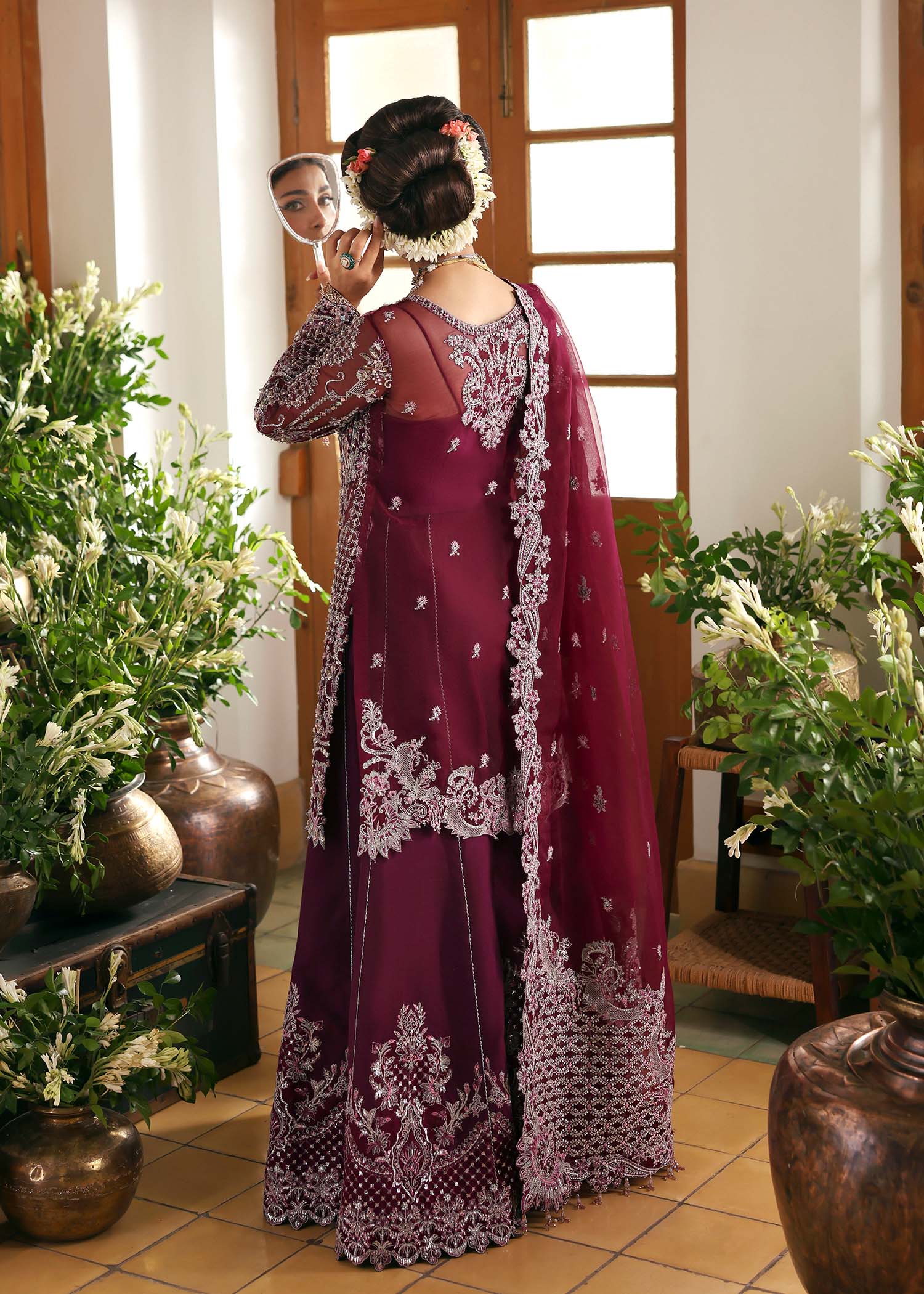 Kanwal Malik Safiya Plum Short Shirt with Sharara for Bridal wear, Guest of Formal Wedding - Pakistani Designer Wear for Women in UK | Kifat