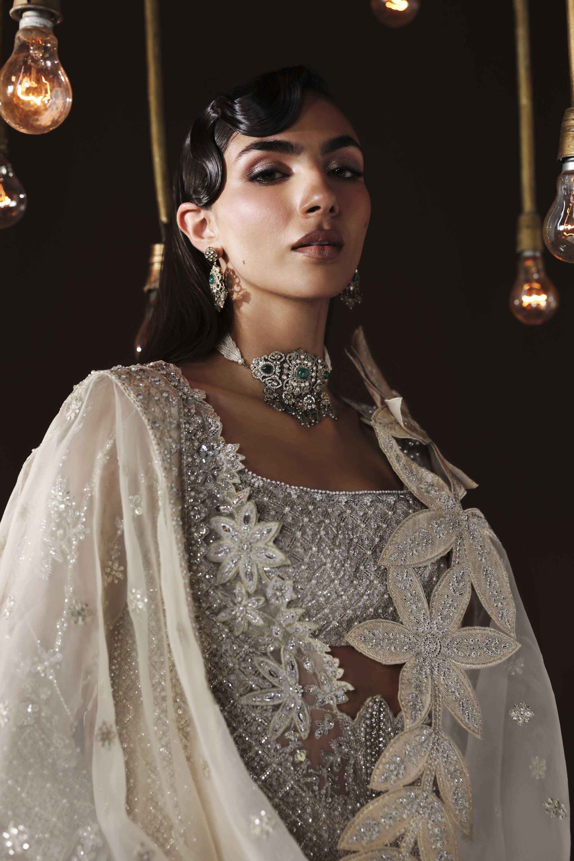Women Wearing Hazel Silver Front Open Shirt For Luxury Formals Events - Pakistani Designer Wear For Women In UK | Kifat