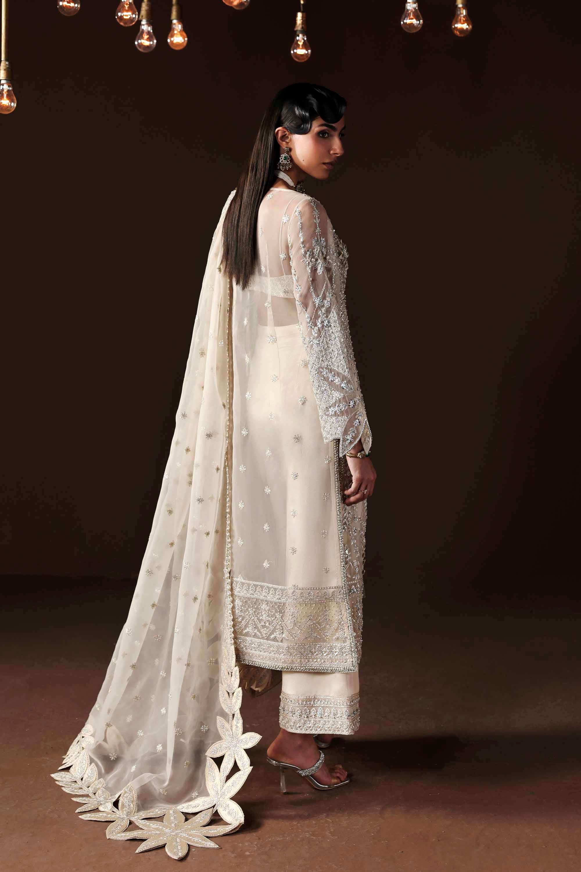 Women Wearing Hazel Silver Front Open Shirt For Luxury Formals Events - Pakistani Designer Wear For Women In UK | Kifat
