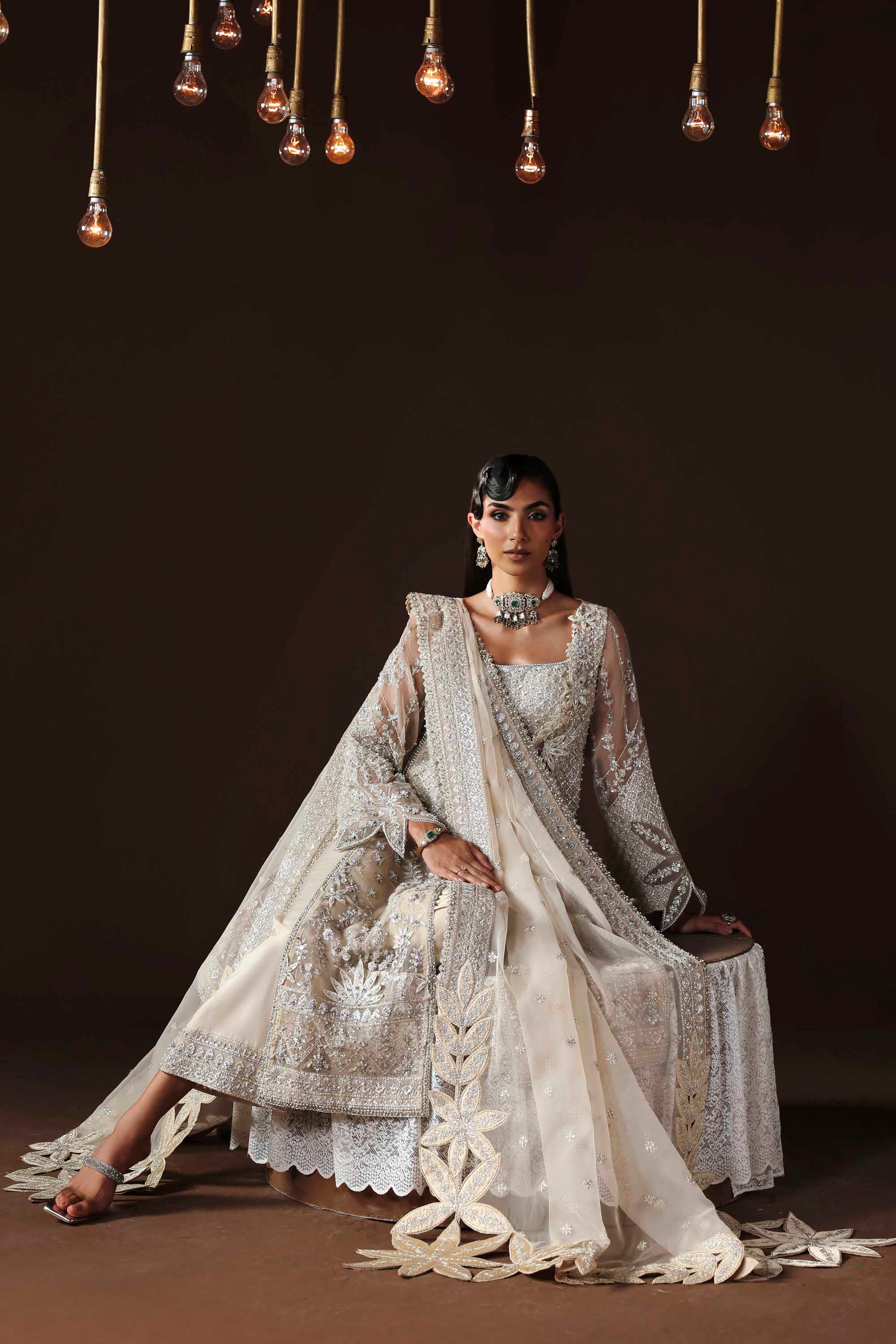 Women Wearing Hazel Silver Front Open Shirt For Luxury Formals Events - Pakistani Designer Wear For Women In UK | Kifat