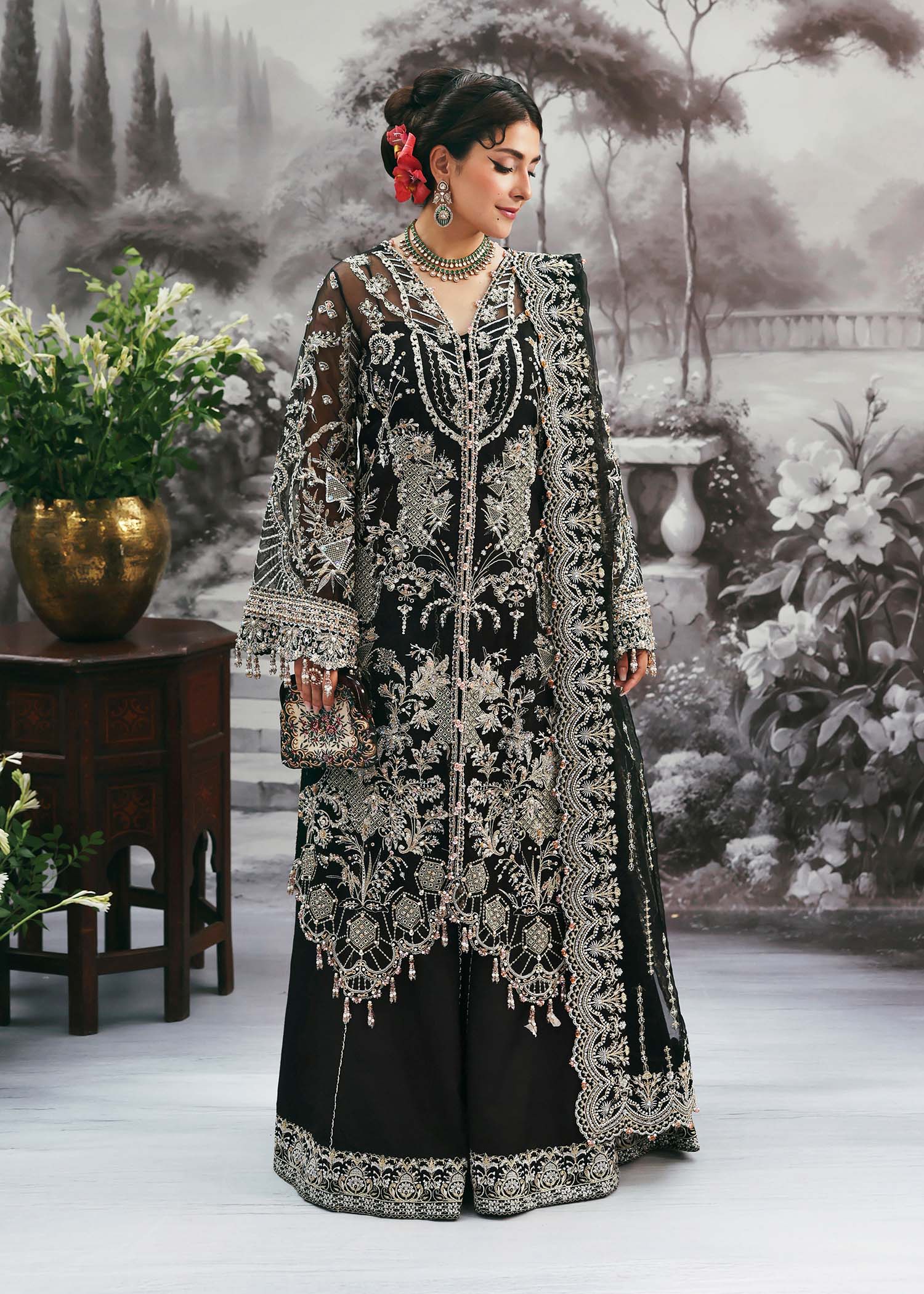 Kanwal Malik Huriya Onyx Long Shirt with Sharara for Bridal wear, Guest of Formal Wedding - Pakistani Designer Wear for Women in UK | Kifat