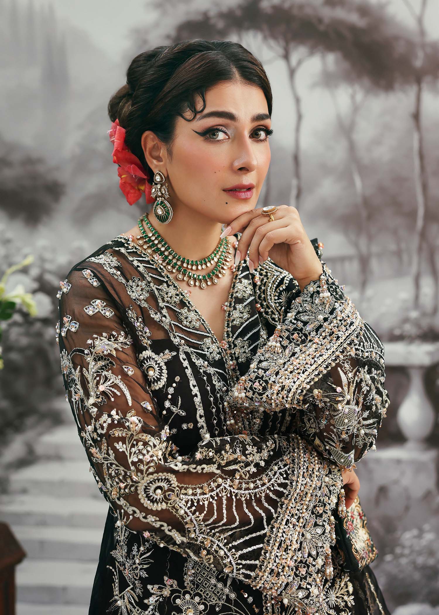 Kanwal Malik Huriya Onyx Long Shirt with Sharara for Bridal wear, Guest of Formal Wedding - Pakistani Designer Wear for Women in UK | Kifat