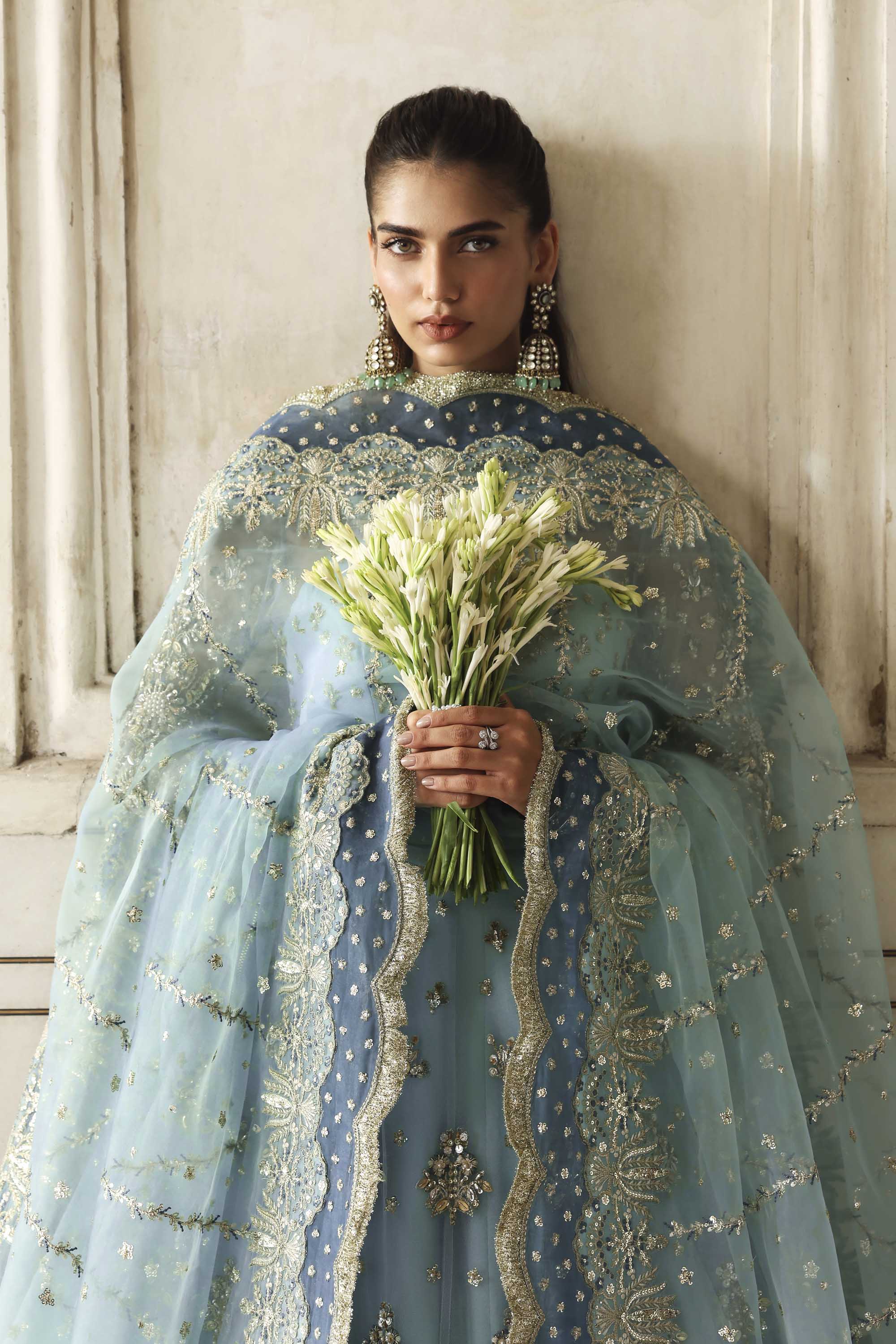 Women Wearing Rumul Ice Blue Peshwas For Formals Events - Pakistani Designer Wear For Women In UK | Kifat