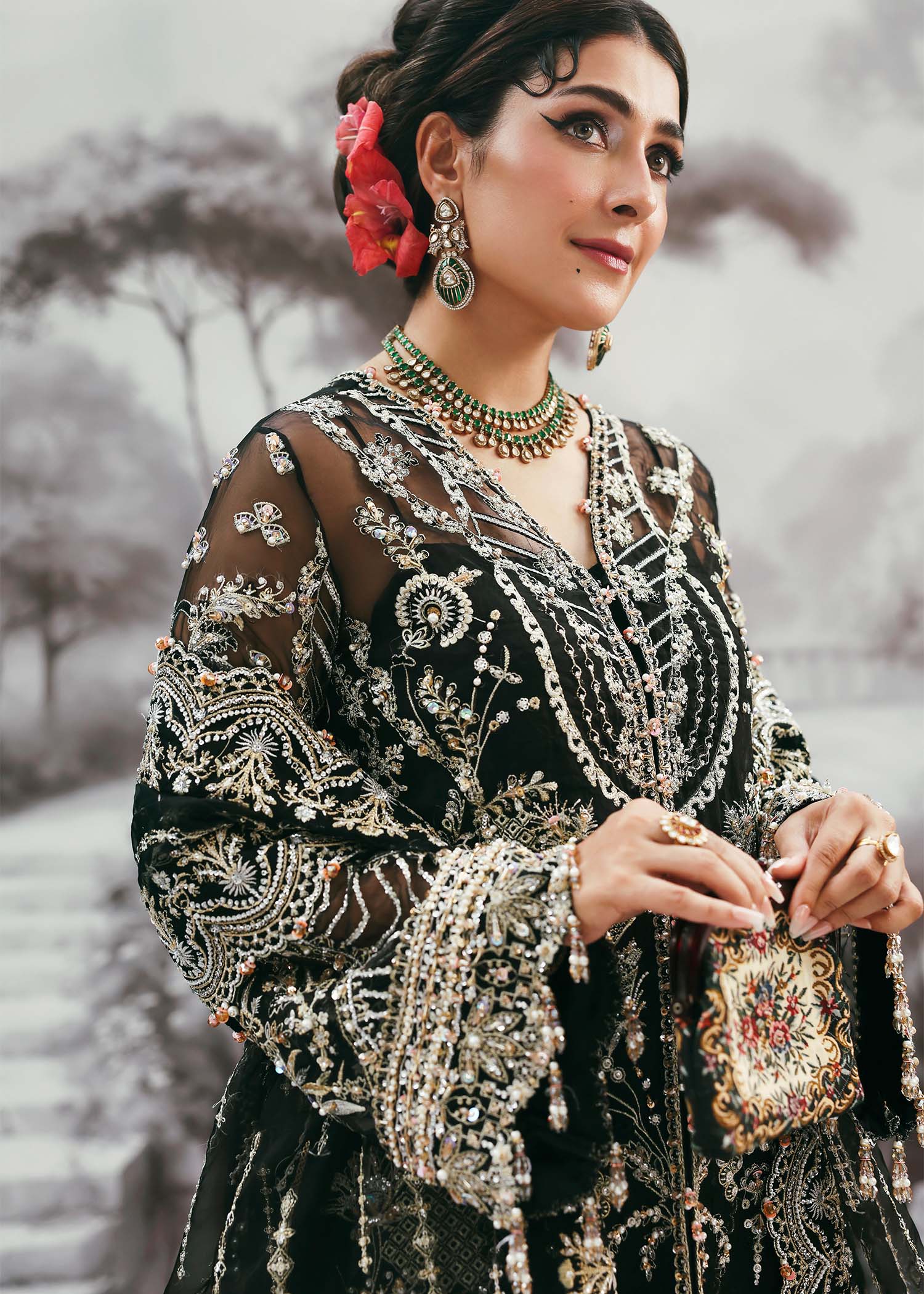 Kanwal Malik Huriya Onyx Long Shirt with Sharara for Bridal wear, Guest of Formal Wedding - Pakistani Designer Wear for Women in UK | Kifat