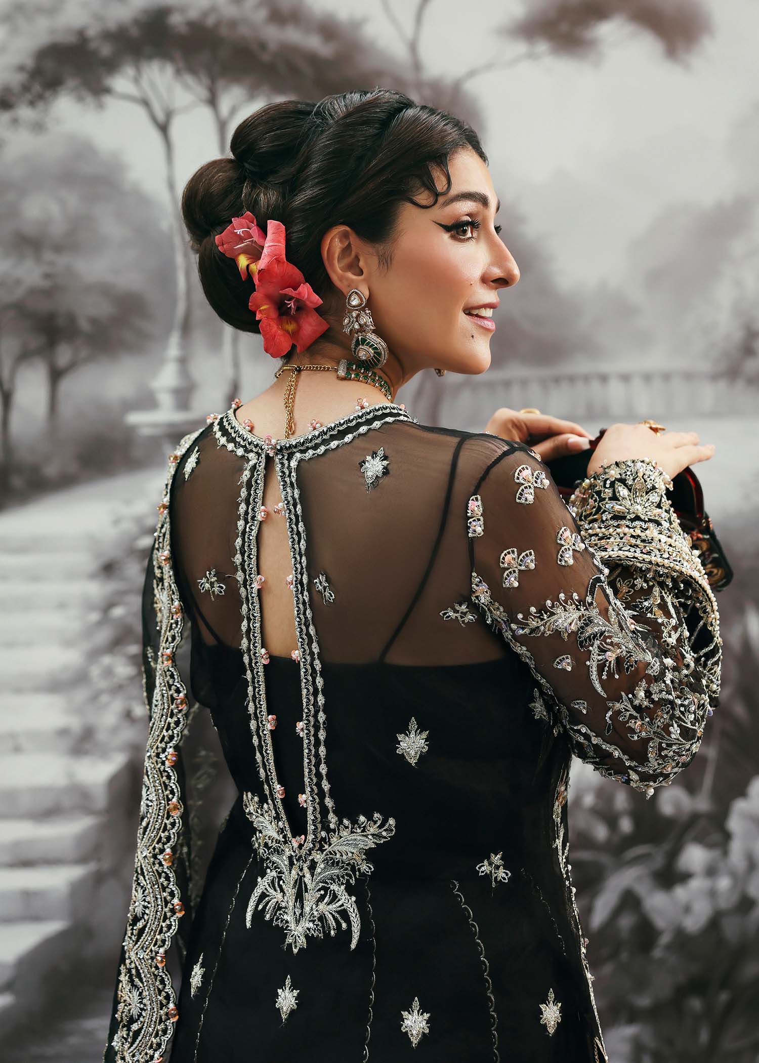 Kanwal Malik Huriya Onyx Long Shirt with Sharara for Bridal wear, Guest of Formal Wedding - Pakistani Designer Wear for Women in UK | Kifat