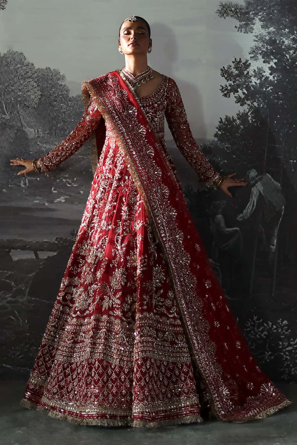 Women Wearing Anastasia Red Lehnga  For Bridal Events - Pakistani Designer Wear For Women In Uk | Kifat