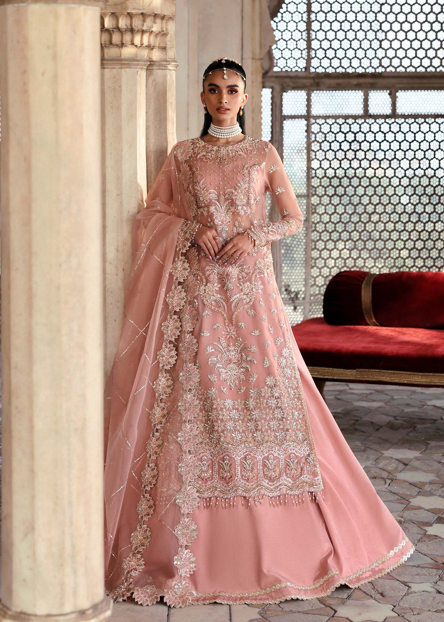Women Wearing Nazneen Pink Long Shirt For Luxury Formals Events - Pakistani Designer Wear For Women In UK | Kifat