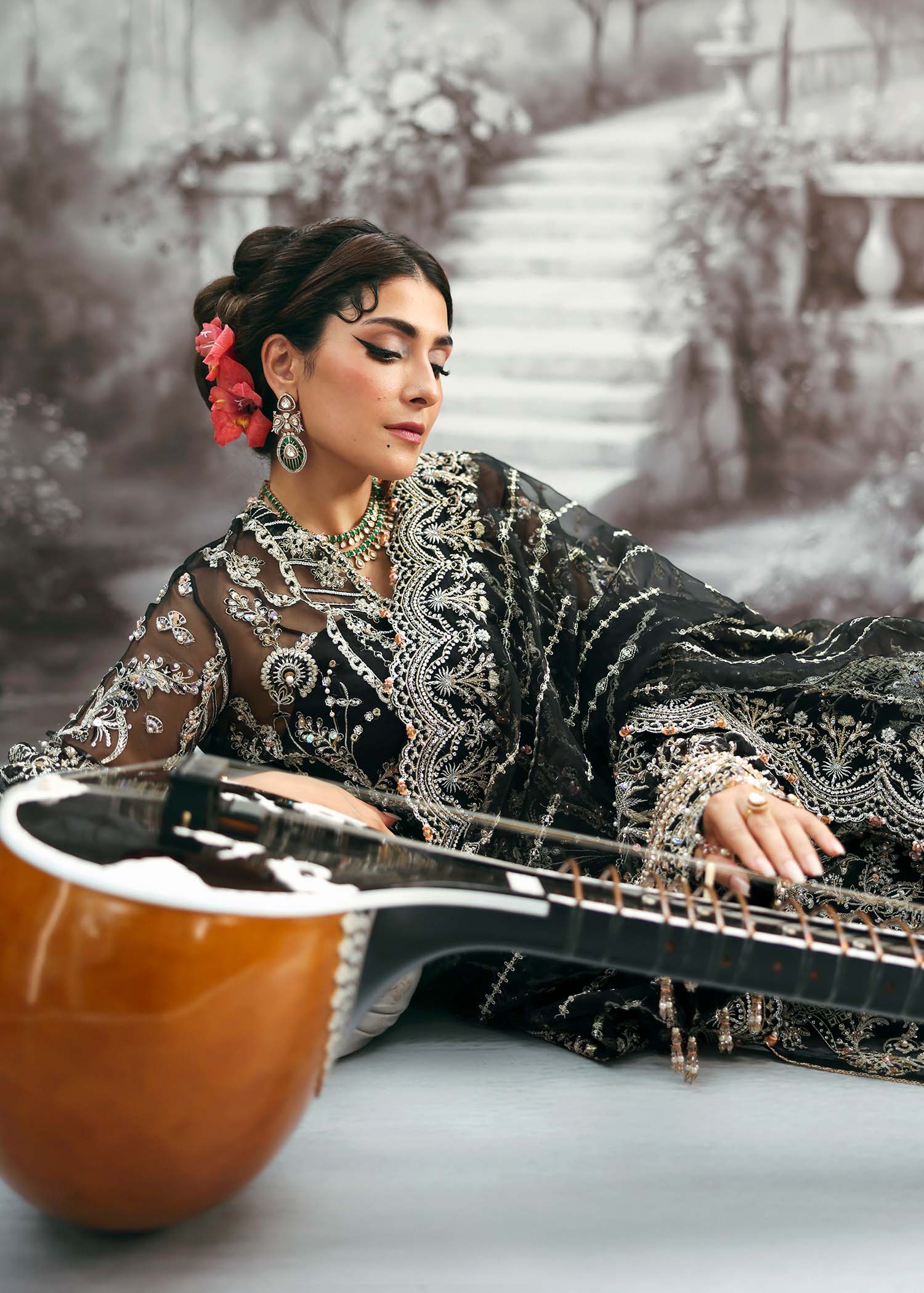 Kanwal Malik Huriya Onyx Long Shirt with Sharara for Bridal wear, Guest of Formal Wedding - Pakistani Designer Wear for Women in UK | Kifat