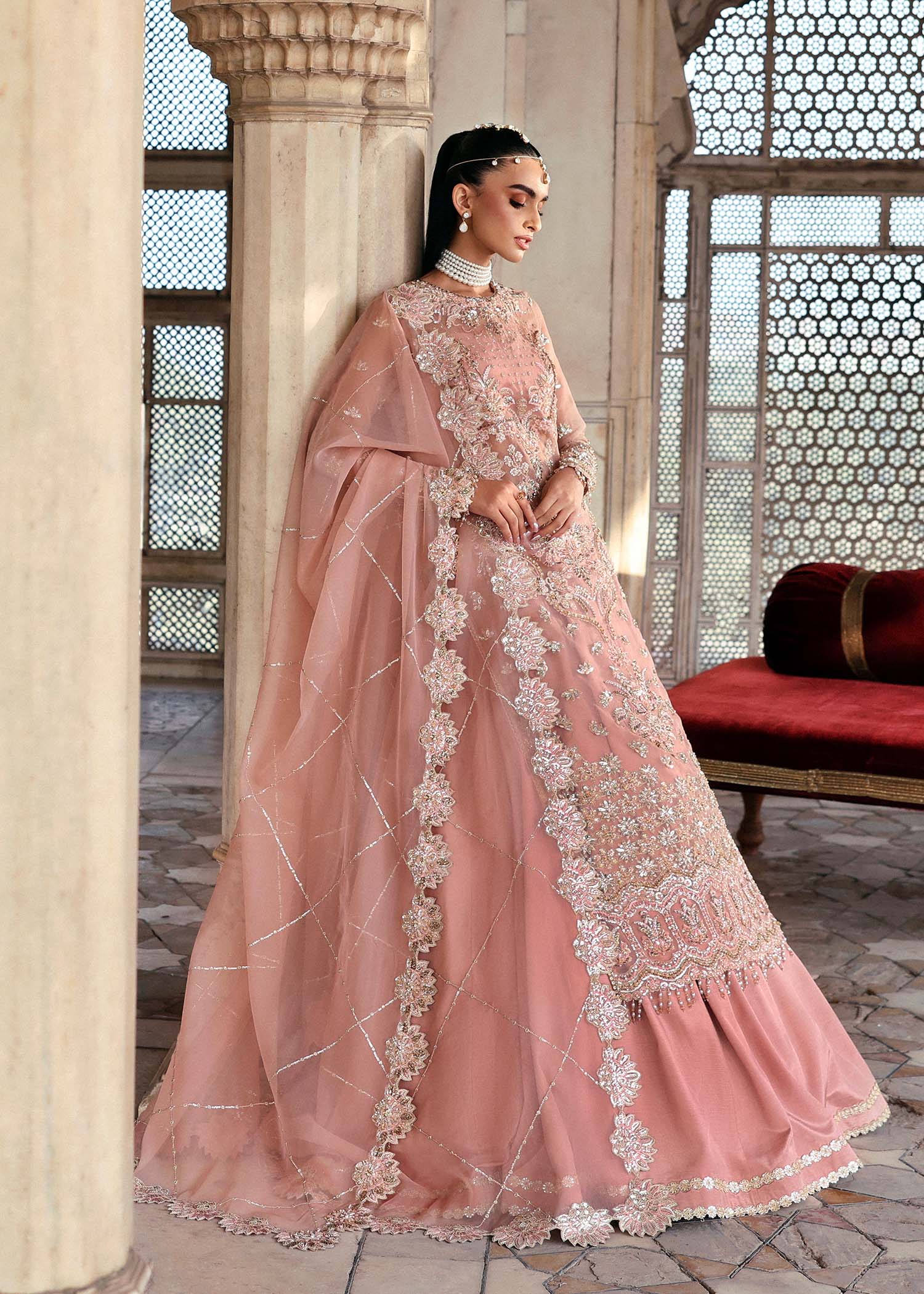 Women Wearing Nazneen Pink Long Shirt For Luxury Formals Events - Pakistani Designer Wear For Women In UK | Kifat
