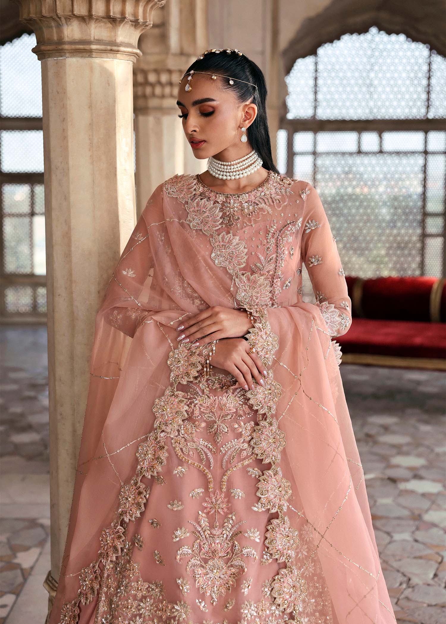 Women Wearing Nazneen Pink Long Shirt For Luxury Formals Events - Pakistani Designer Wear For Women In UK | Kifat