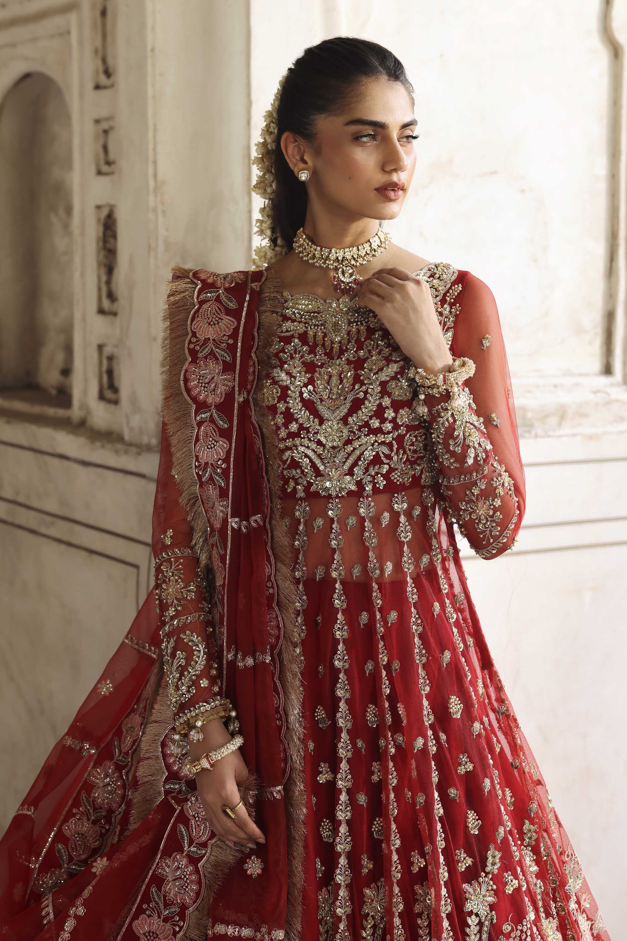 Women Wearing Sarmast Red Peshwas For Formals Events - Pakistani Designer Wear For Women In UK | Kifat