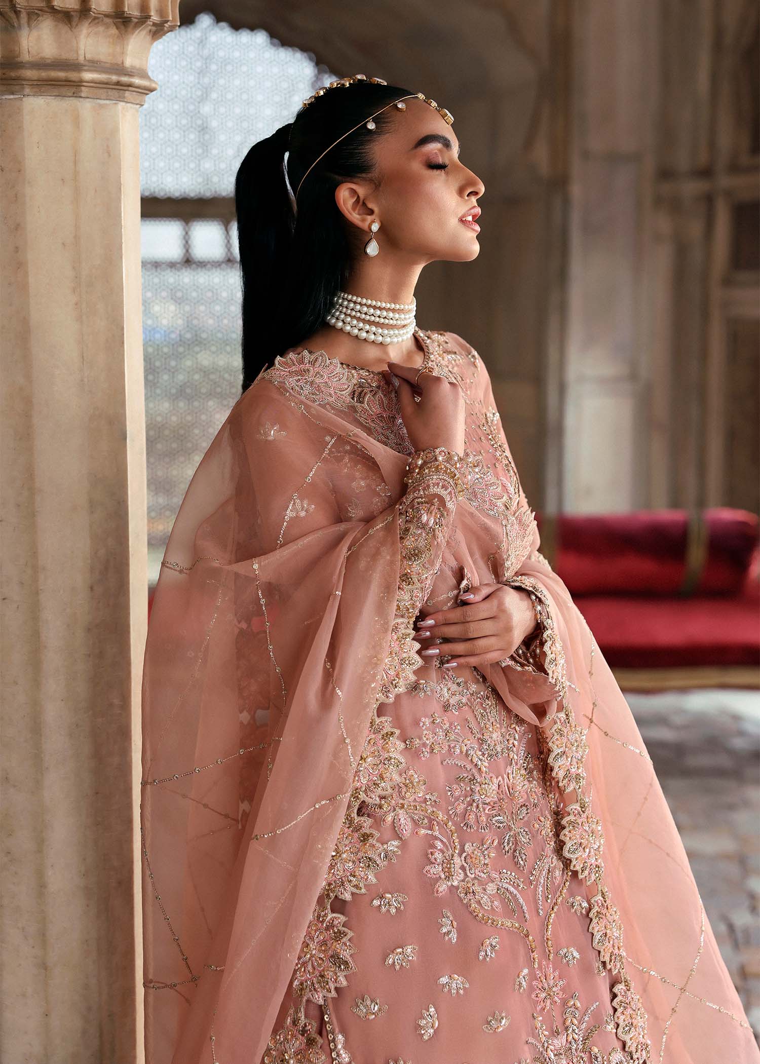 Women Wearing Nazneen Pink Long Shirt For Luxury Formals Events - Pakistani Designer Wear For Women In UK | Kifat