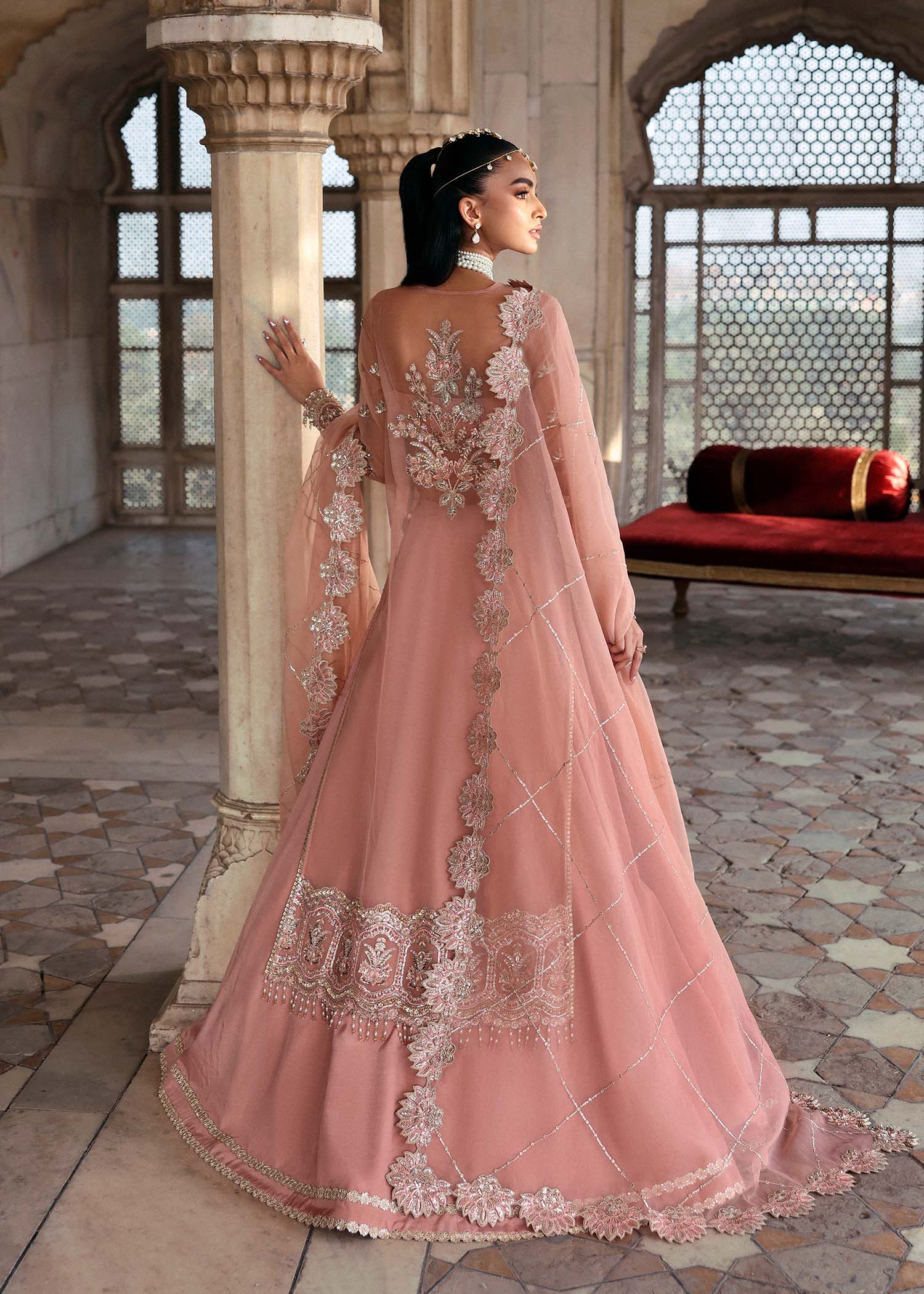 Women Wearing Nazneen Pink Long Shirt For Luxury Formals Events - Pakistani Designer Wear For Women In UK | Kifat