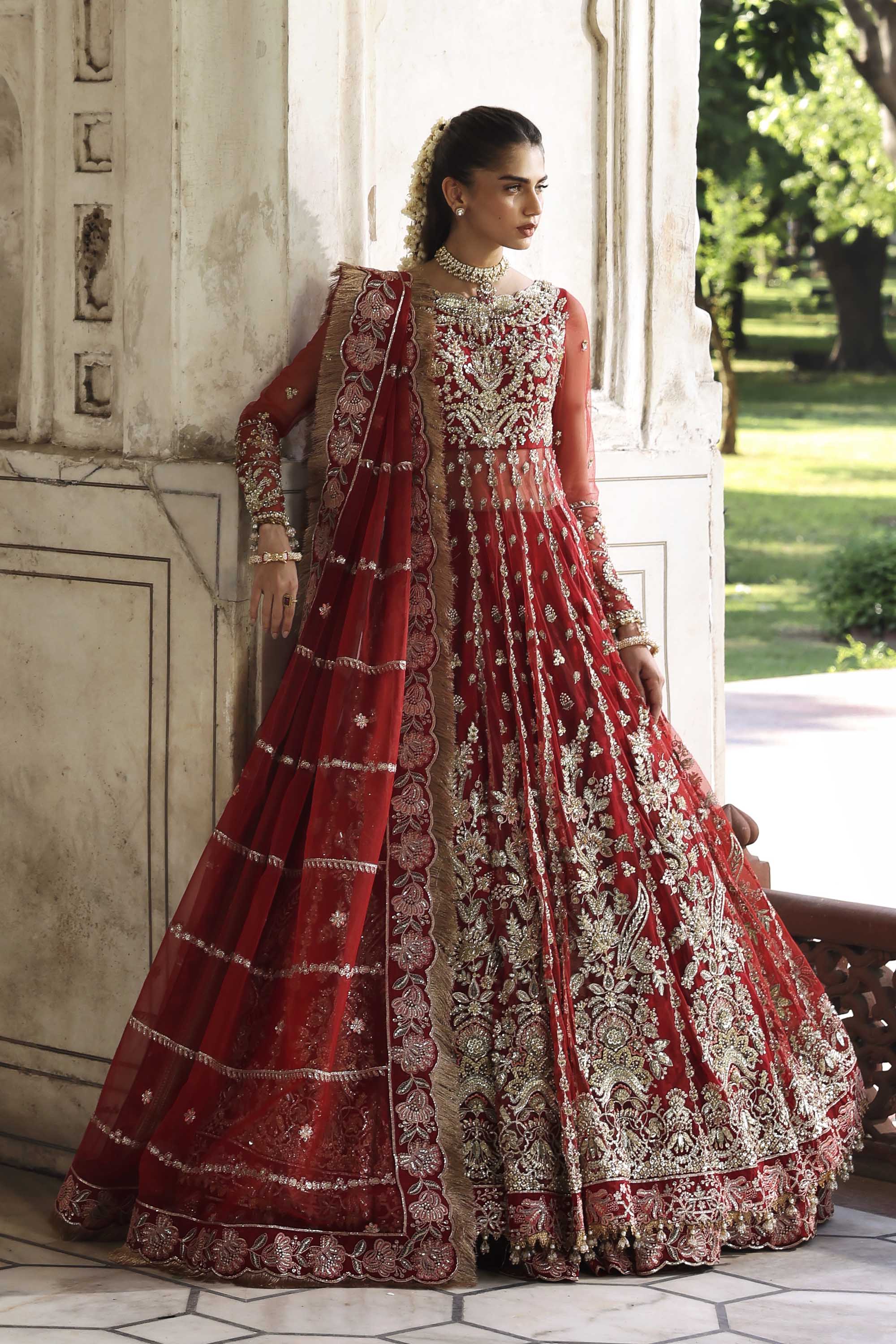 Women Wearing Sarmast Red Peshwas For Formals Events - Pakistani Designer Wear For Women In UK | Kifat
