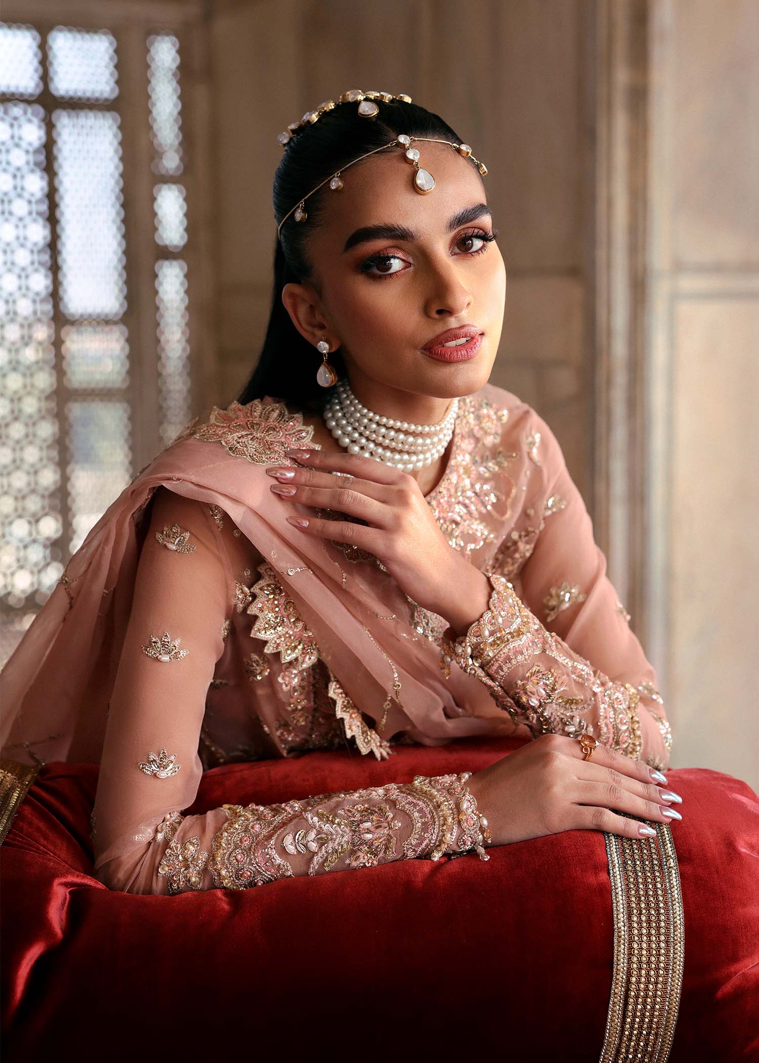 Women Wearing Nazneen Pink Long Shirt For Luxury Formals Events - Pakistani Designer Wear For Women In UK | Kifat