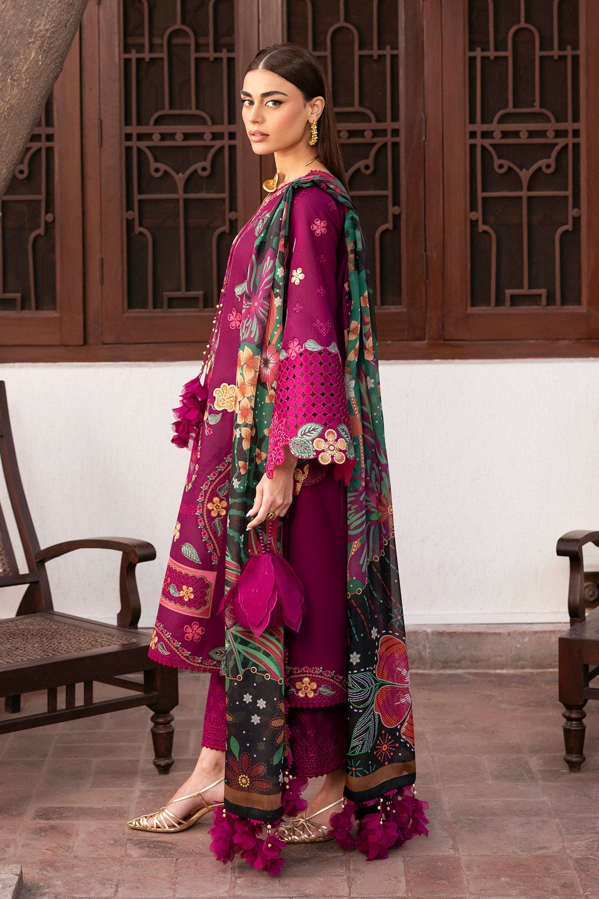 Women Wearing Embroidered Luxury Lawn SL26-D01 Purple Long Shirt for Festive Events - Pakistani Designer Wear for Women in UK | Kifat