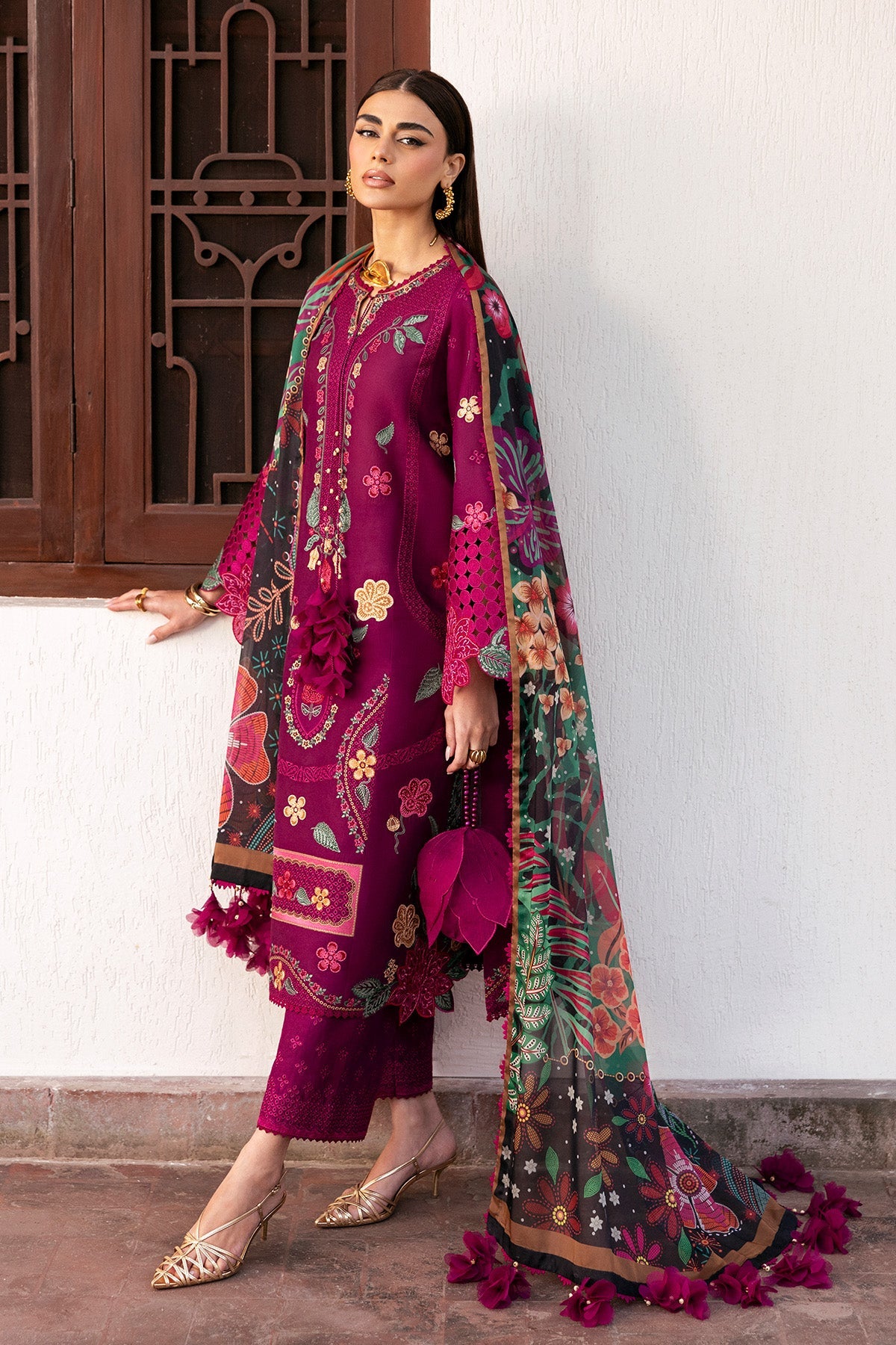 Women Wearing Embroidered Luxury Lawn SL26-D01 Purple Long Shirt for Festive Events - Pakistani Designer Wear for Women in UK | Kifat