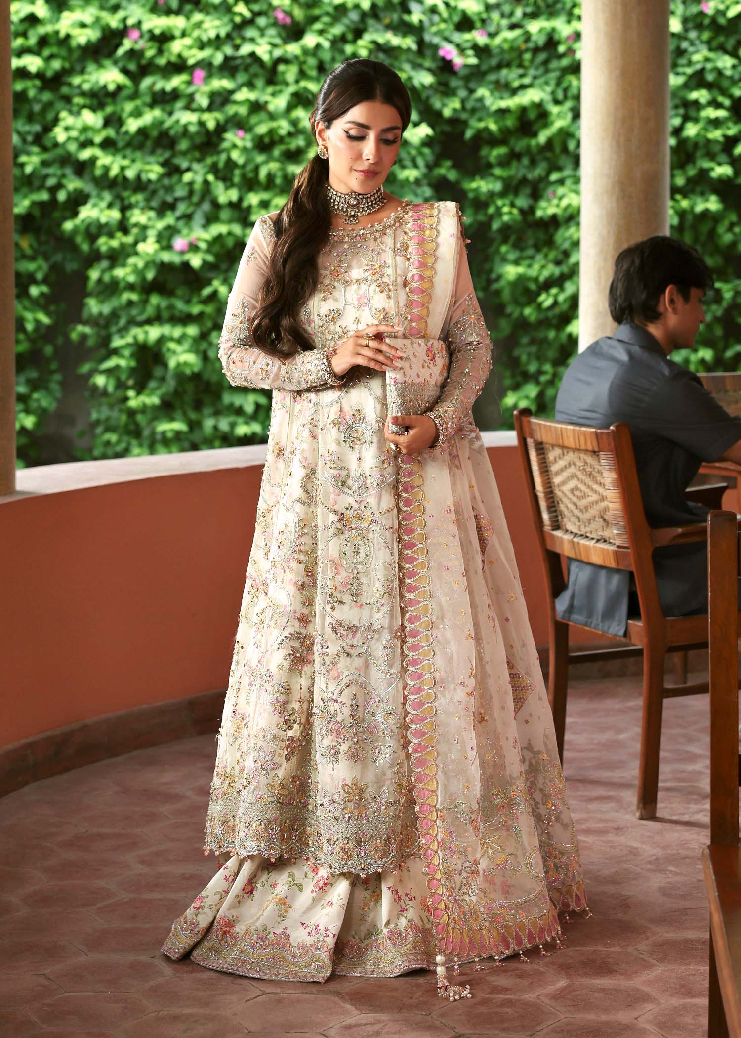 Kanwal Malik Chanda Ivory Pishwas for Bridal wear, Guest of Formal Wedding - Pakistani Designer Wear for Women in UK | Kifat
