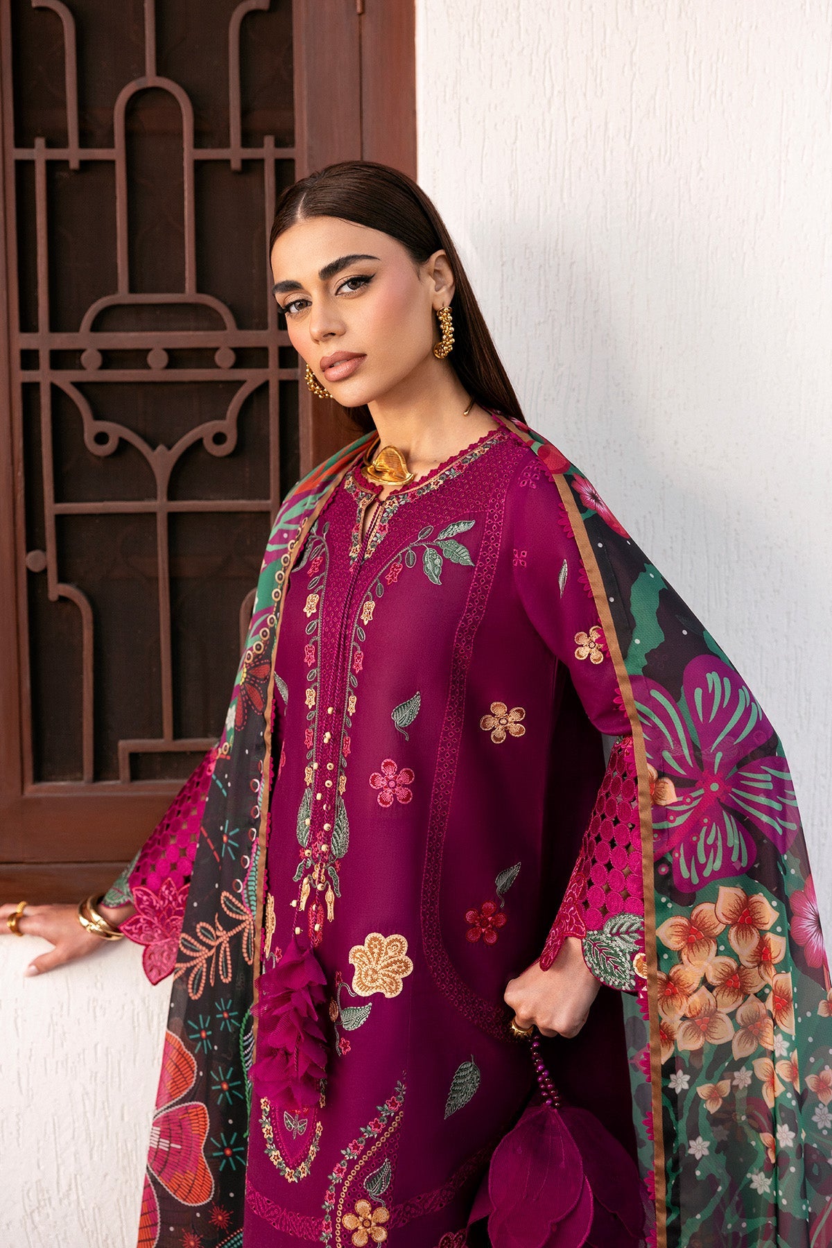 Women Wearing Embroidered Luxury Lawn SL26-D01 Purple Long Shirt for Festive Events - Pakistani Designer Wear for Women in UK | Kifat