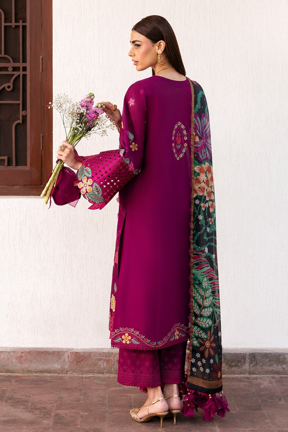 Women Wearing Embroidered Luxury Lawn SL26-D01 Purple Long Shirt for Festive Events - Pakistani Designer Wear for Women in UK | Kifat