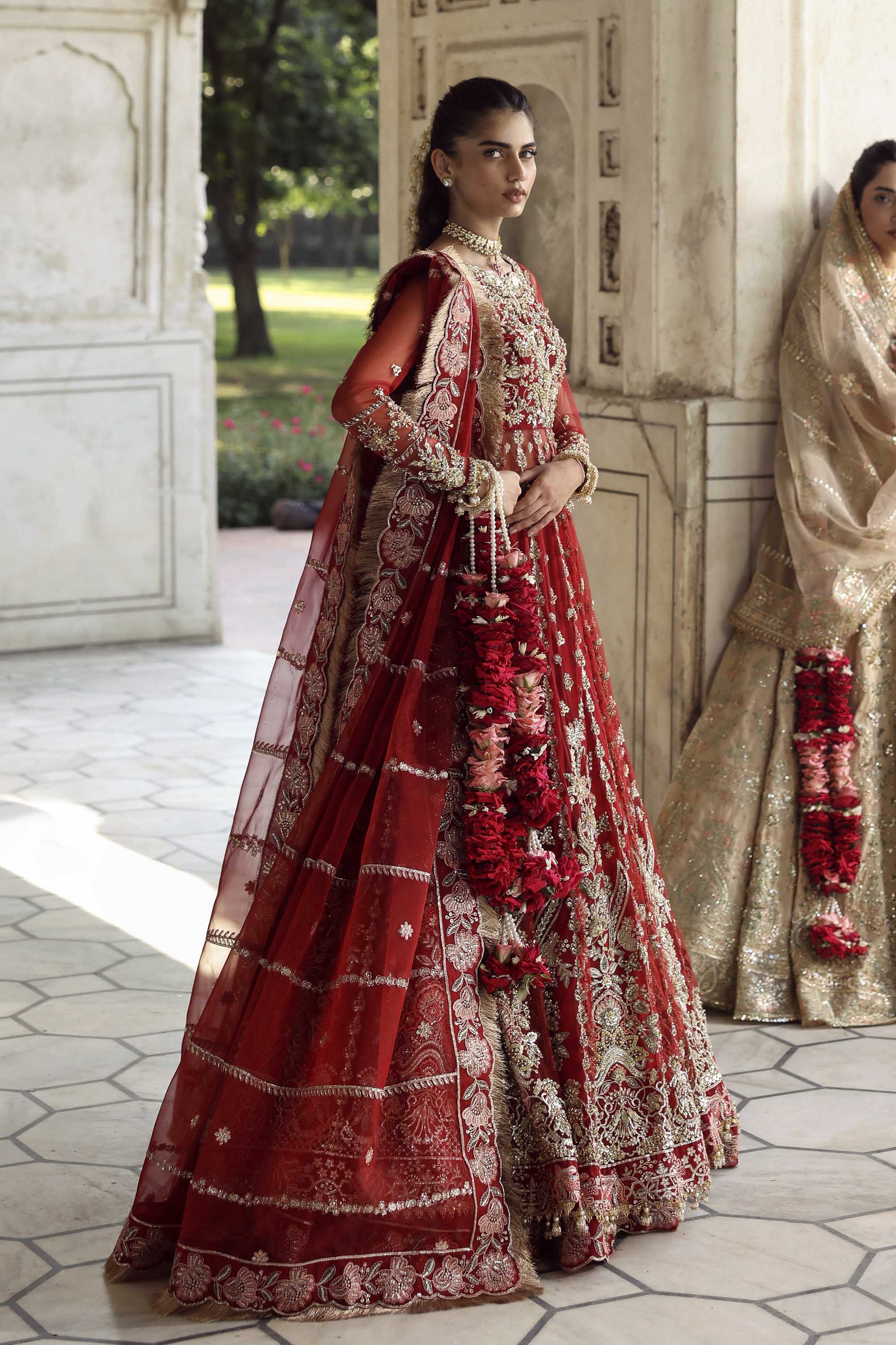 Women Wearing Sarmast Red Peshwas For Formals Events - Pakistani Designer Wear For Women In UK | Kifat