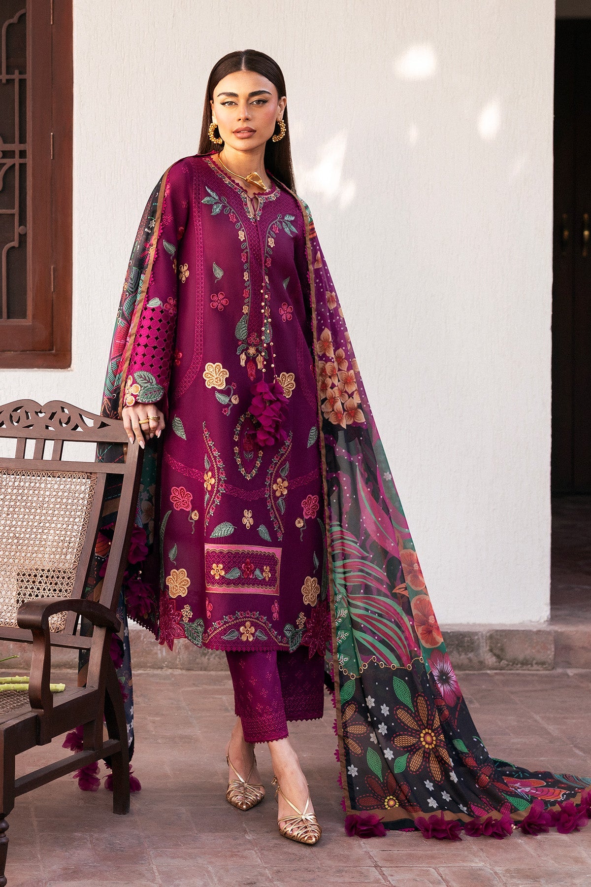Women Wearing Embroidered Luxury Lawn SL26-D01 Purple Long Shirt for Festive Events - Pakistani Designer Wear for Women in UK | Kifat