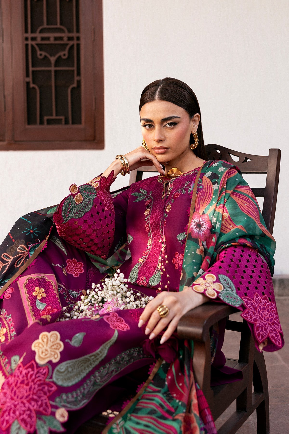Women Wearing Embroidered Luxury Lawn SL26-D01 Purple Long Shirt for Festive Events - Pakistani Designer Wear for Women in UK | Kifat