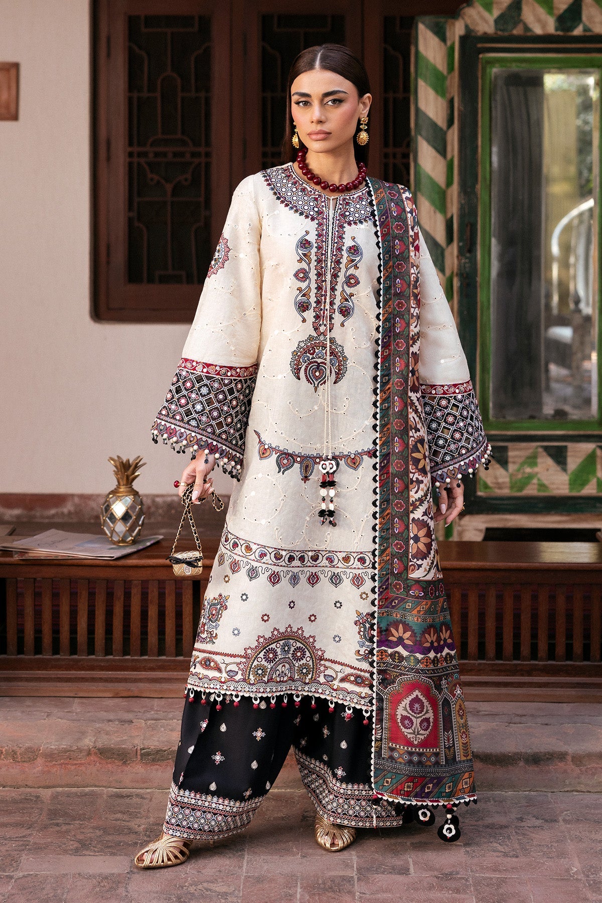Women Wearing Embroidered Luxury Lawn SL26-D02 White Long Shirt for Festive Events - Pakistani Designer Wear for Women in UK | Kifat