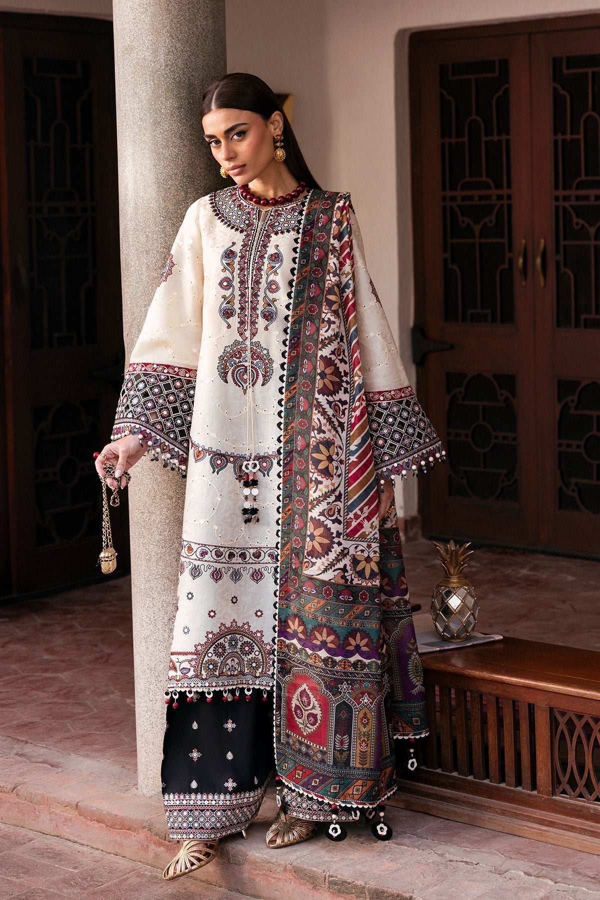 Women Wearing Embroidered Luxury Lawn SL26-D02 White Long Shirt for Festive Events - Pakistani Designer Wear for Women in UK | Kifat
