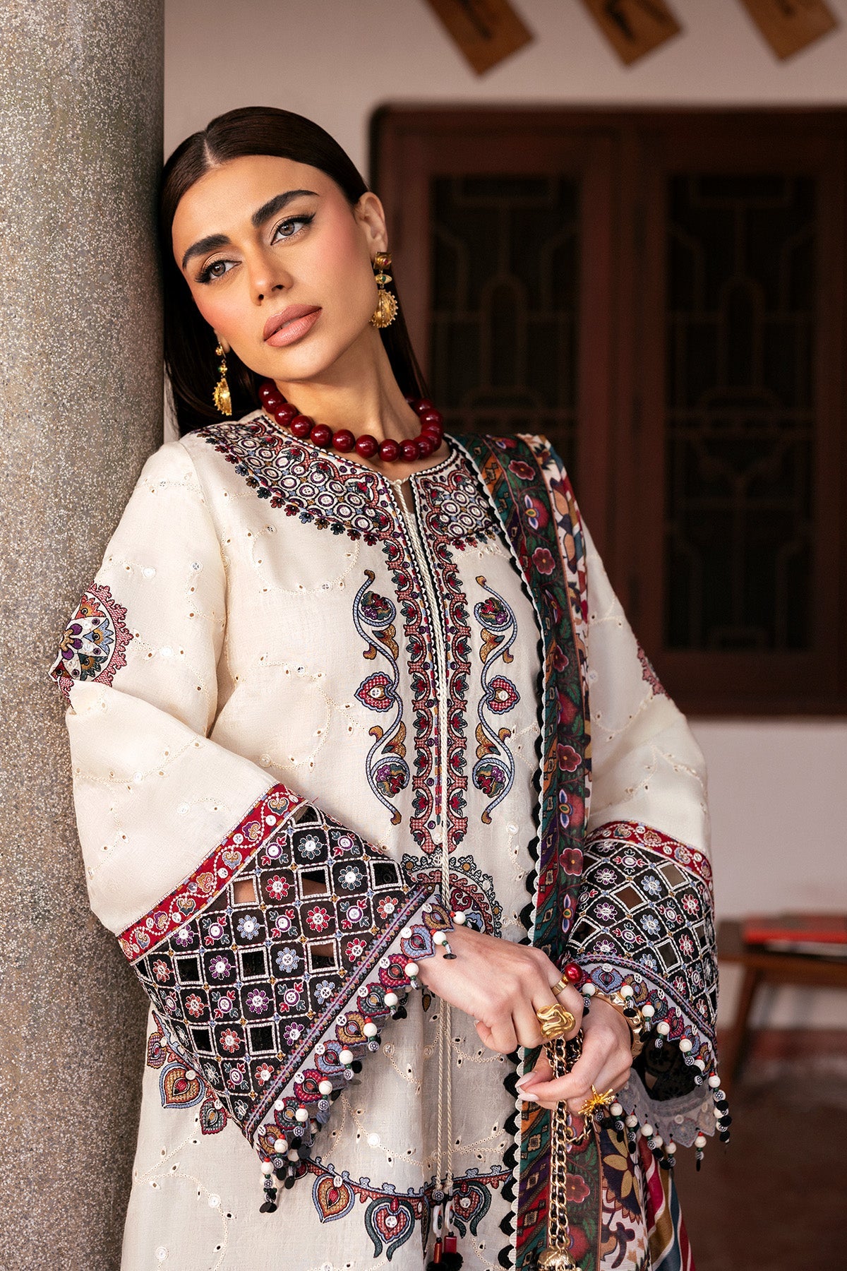 Women Wearing Embroidered Luxury Lawn SL26-D02 White Long Shirt for Festive Events - Pakistani Designer Wear for Women in UK | Kifat