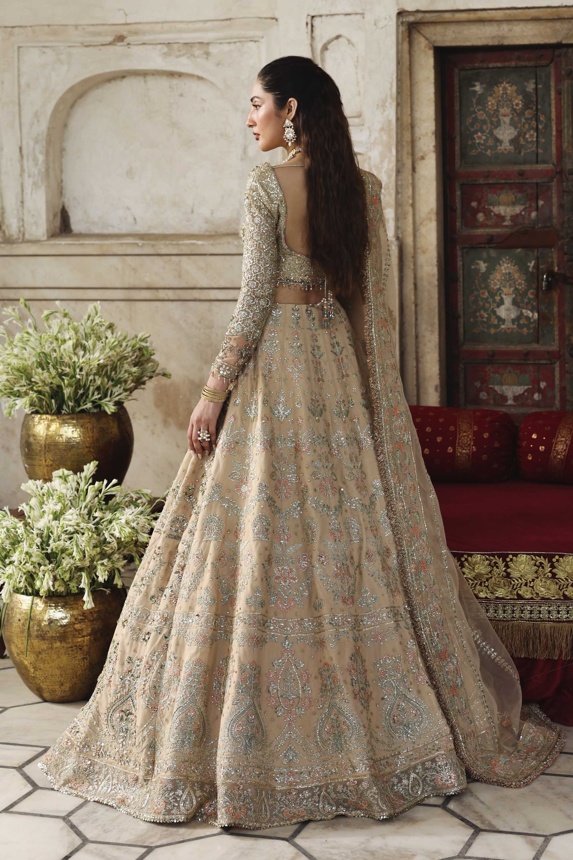 Women Wearing Nuraan Peach Lehnga Choli For Formals Events - Pakistani Designer Wear For Women In UK | Kifat