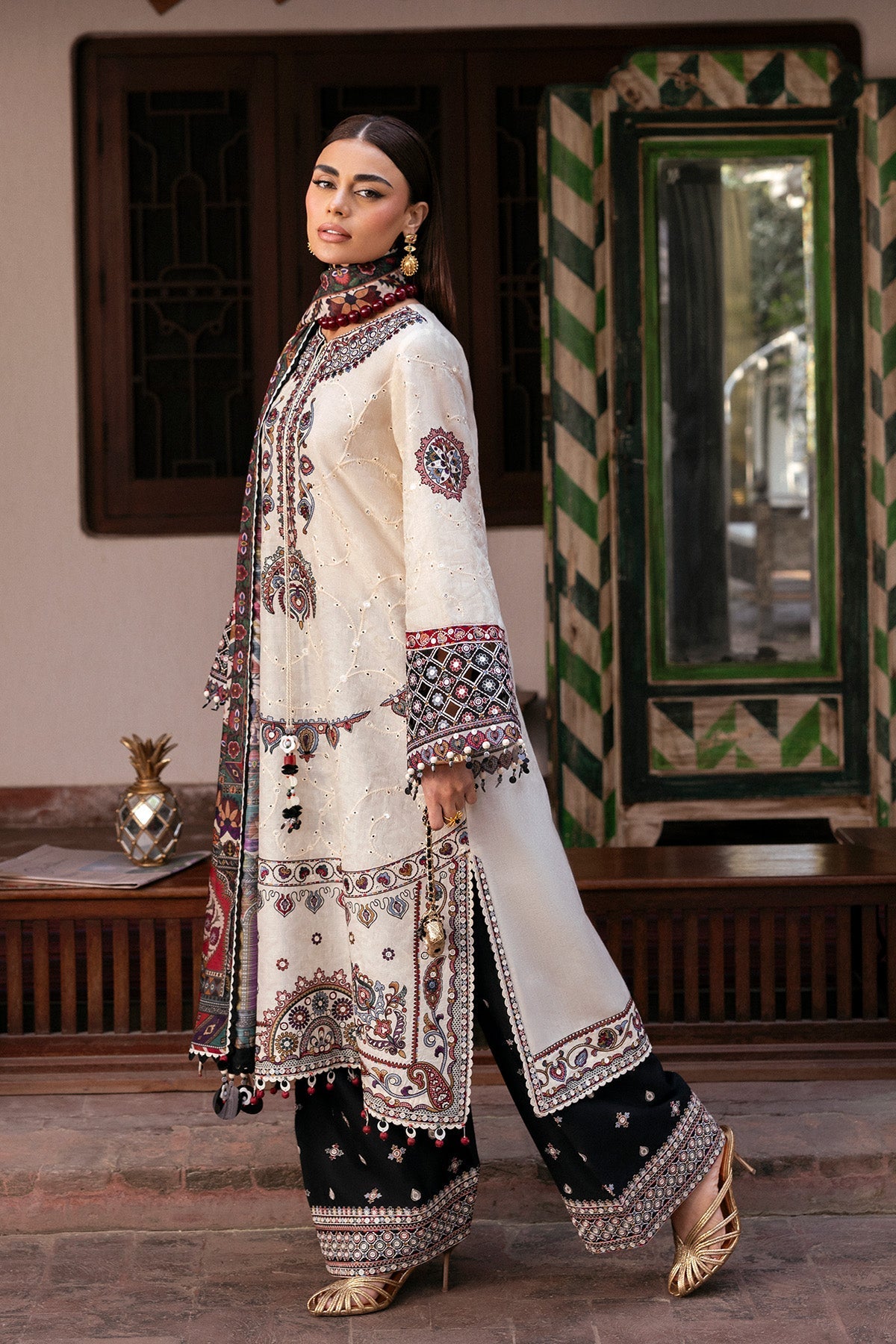 Women Wearing Embroidered Luxury Lawn SL26-D02 White Long Shirt for Festive Events - Pakistani Designer Wear for Women in UK | Kifat