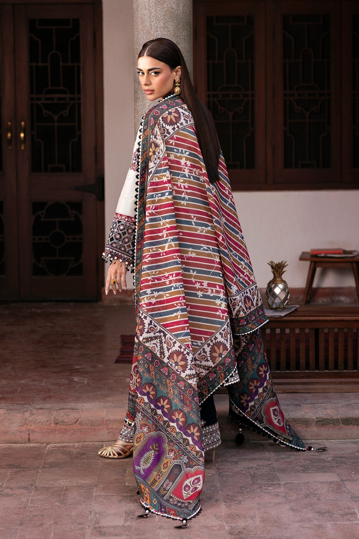 Women Wearing Embroidered Luxury Lawn SL26-D02 White Long Shirt for Festive Events - Pakistani Designer Wear for Women in UK | Kifat